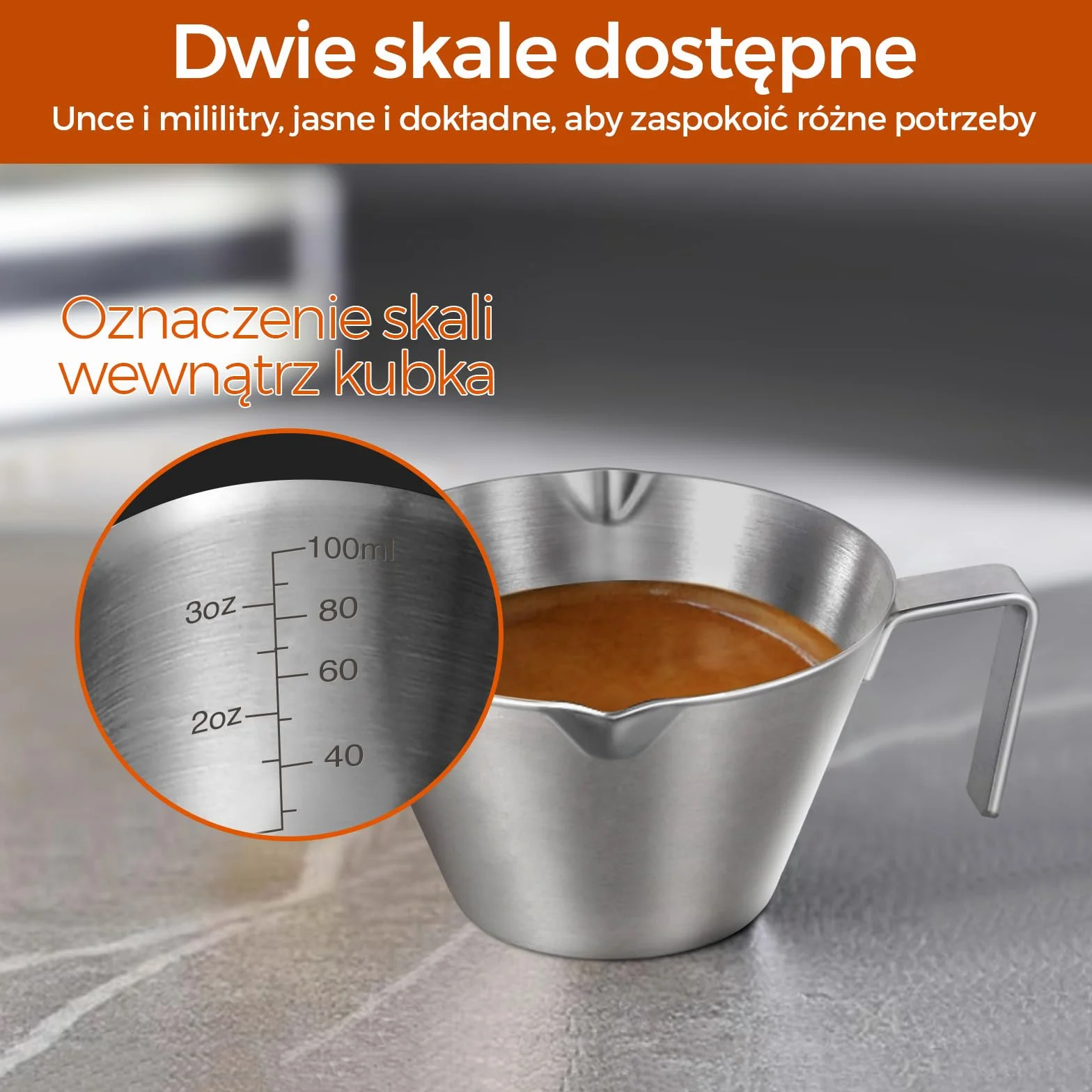 filiżanek do espresso ze stali nierdzewnej, akcesoria do kawa, podwójna wylewka, metalowy kubek pomiarowy z podwójną skalą, kubek, ważenie ziaren kawy (srebrne), 100ml