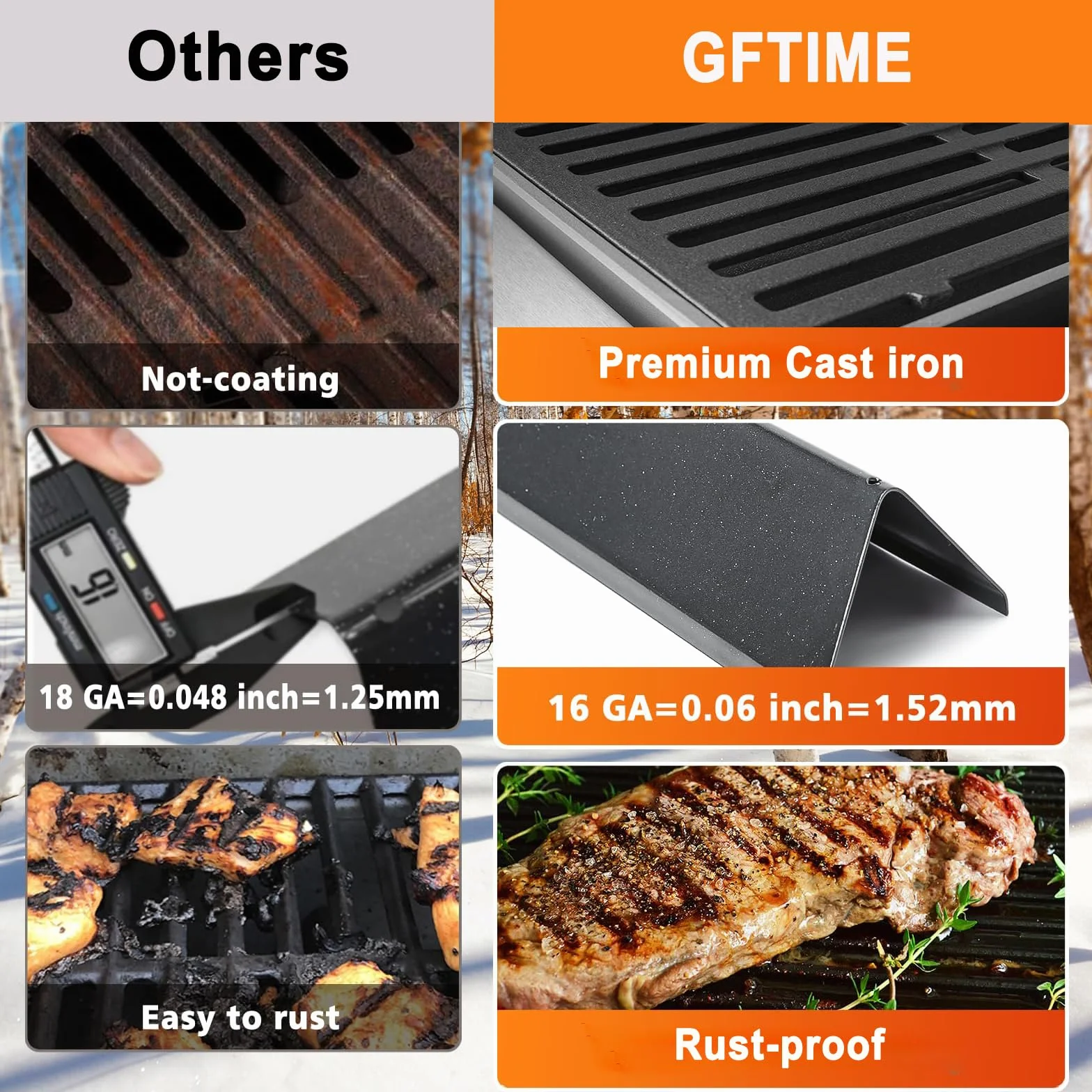 GFTIME Grill do grilla Weber Spirit E210 E220 S210 S210 S210 S220 (z przednimi gałkami palnika) – emaliowana osłona palnika i żeliwny ruszt grillowy, zamiennik do Weber 7635,7637