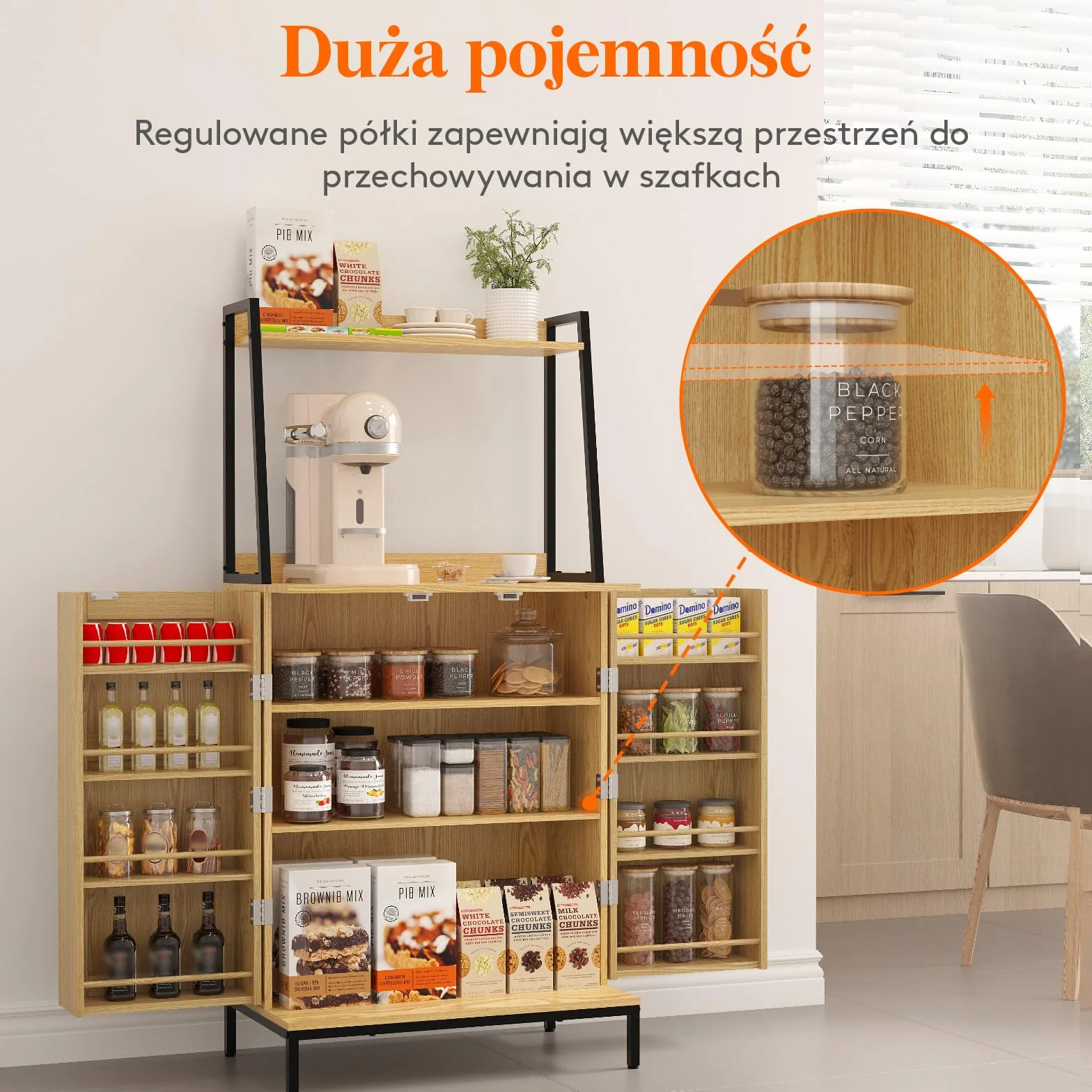 Lifewit 49,6-calowa szafka kuchenna z rattanowymi drzwiami i regulowanymi półkami, stojak na kuchenkę mikrofalową, szafka barowa do jadalni, salonu, naturalna