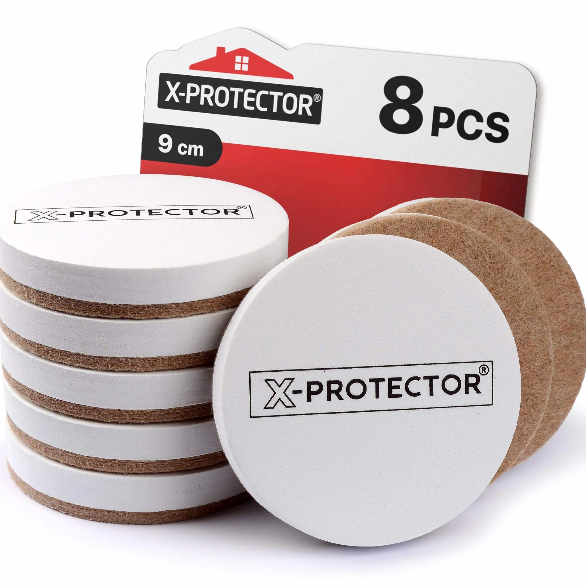 Filcowe suwaki meblowe do podłóg z twardego drewna, 8 szt., 9 cm X-PROTECTOR - Suwak do mebli - wytrzymałe przesuwki mebli do twardych powierzchni, białe filcowe suwaki - łatwe i bezpieczne