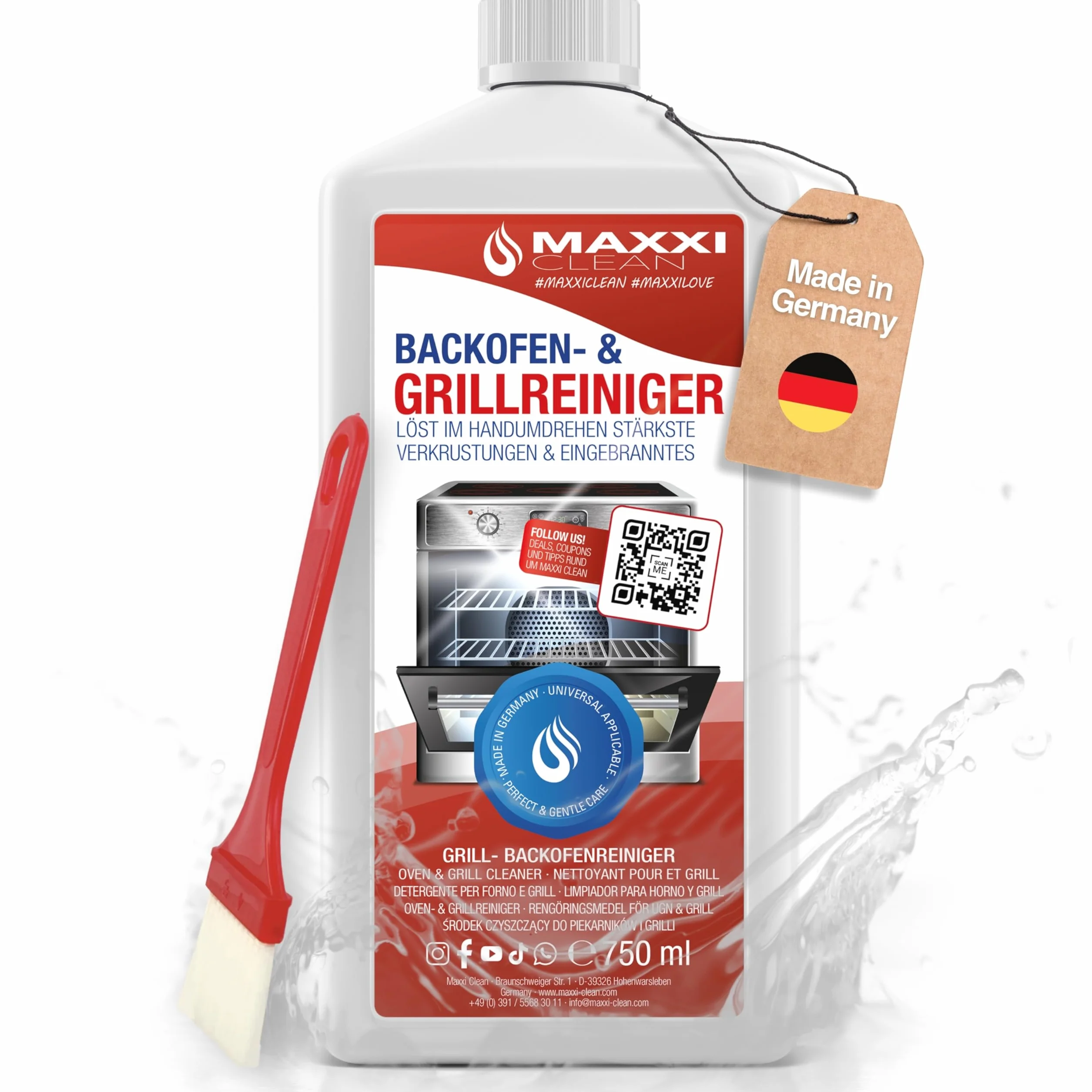 Maxxi Clean | Zestaw Kombi do Czyszczenia Piekarnika i Grilla | 1.000 ml Żel w zestawie z 1x Pędzlem | Ekstra Mocny Samodziałający Środek Czyszczący i Rozpuszczający Tłuszcz