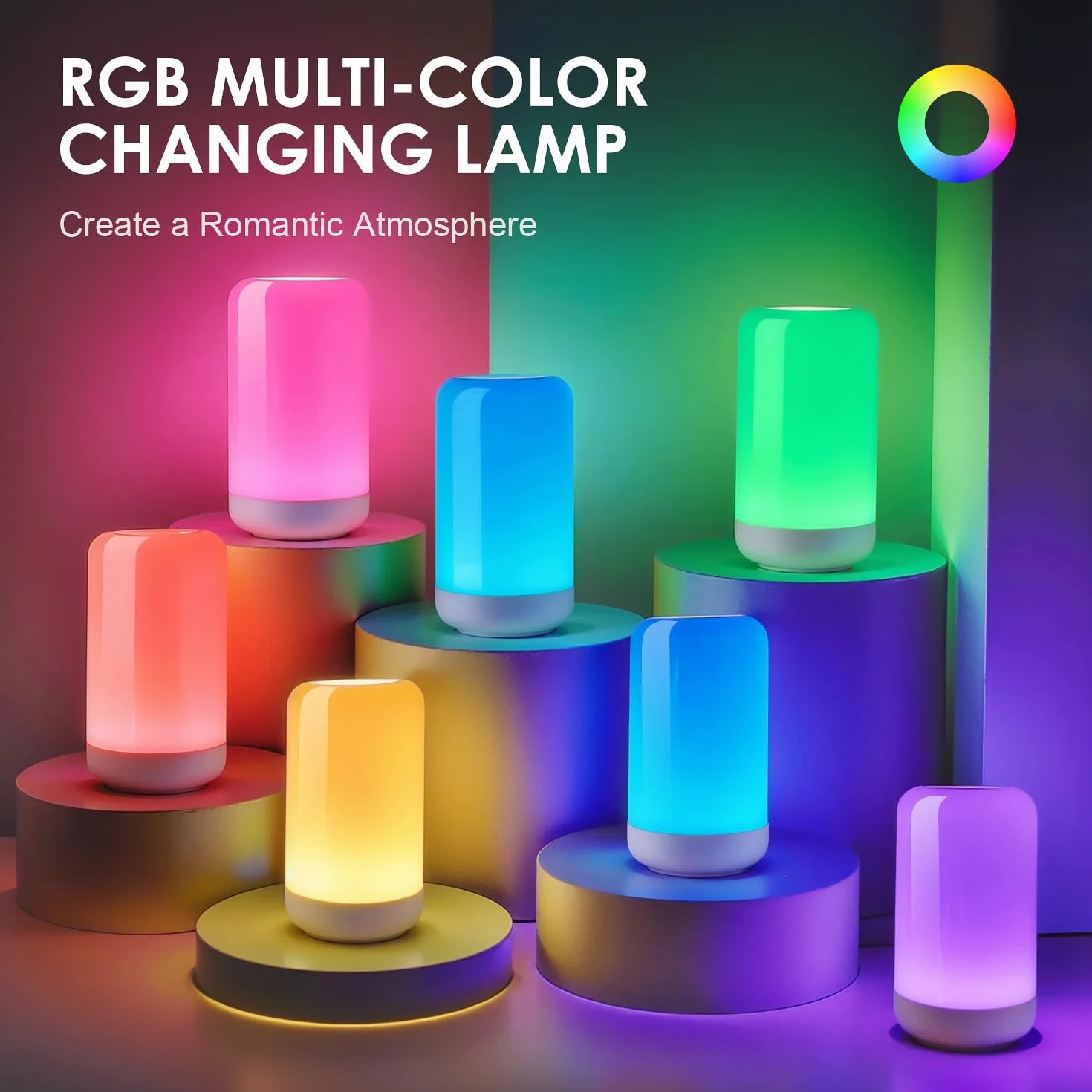 Lampka nocna do sypialni, 10 poziomów + 16 kolorów RGB, ściemnialna, dotykowa lampka nocna, 1200 mAh akumulatorowa lampka nocna