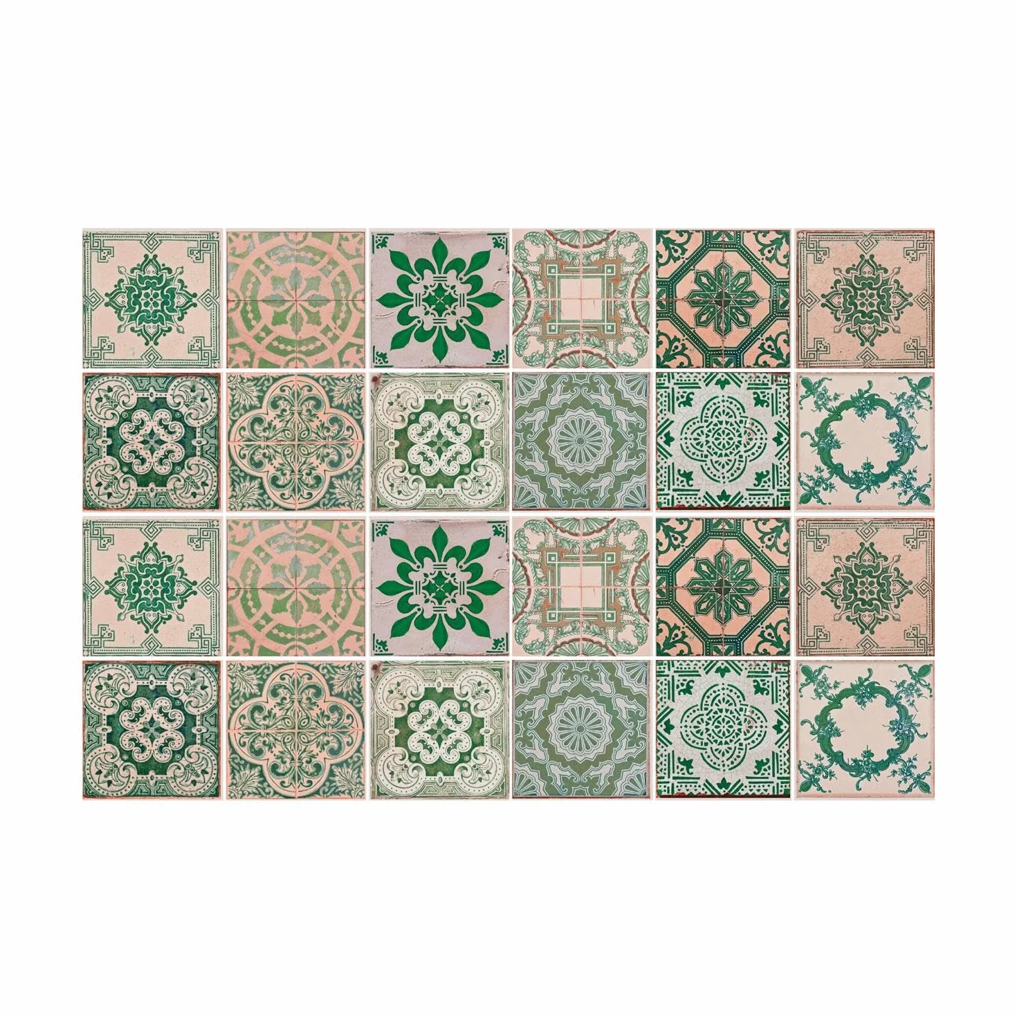 WALPLUS 15 cm (6") 24 szt. vintage zielone antyczne azulejo naklejki na płytki ścienne odklej i przyklejaj backsplash samoprzylepne winylowe dekoracja domu salon sypialnia rozpryski do kuchni płytki farba przyklejana na kafelkach