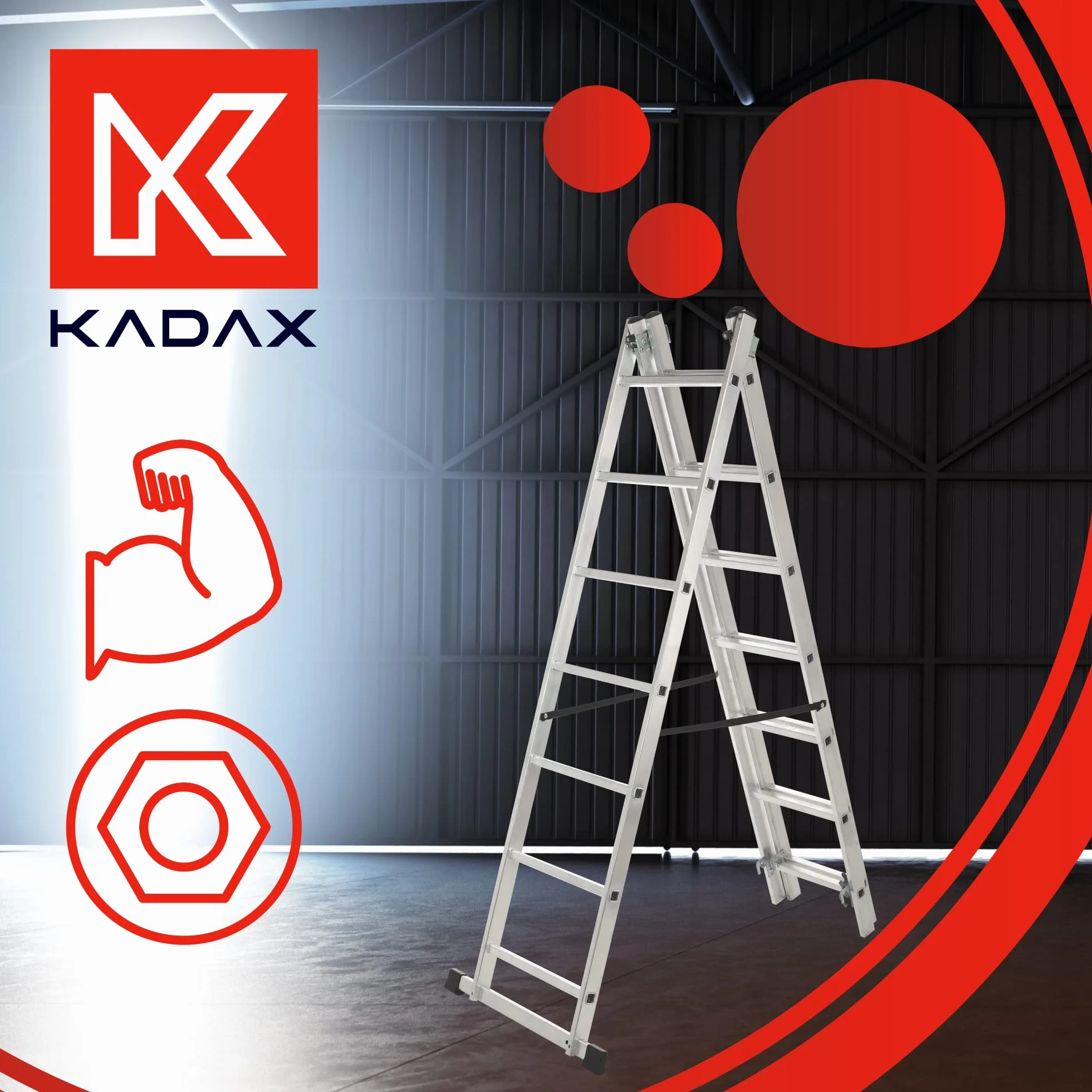 KADAX Drabina aluminiowa składana 3 - stopniowa, udźwig 125 kg, stopnie antypoślizgowe, półka na narzędzia, lekka i stabilna do domu i warsztatu
