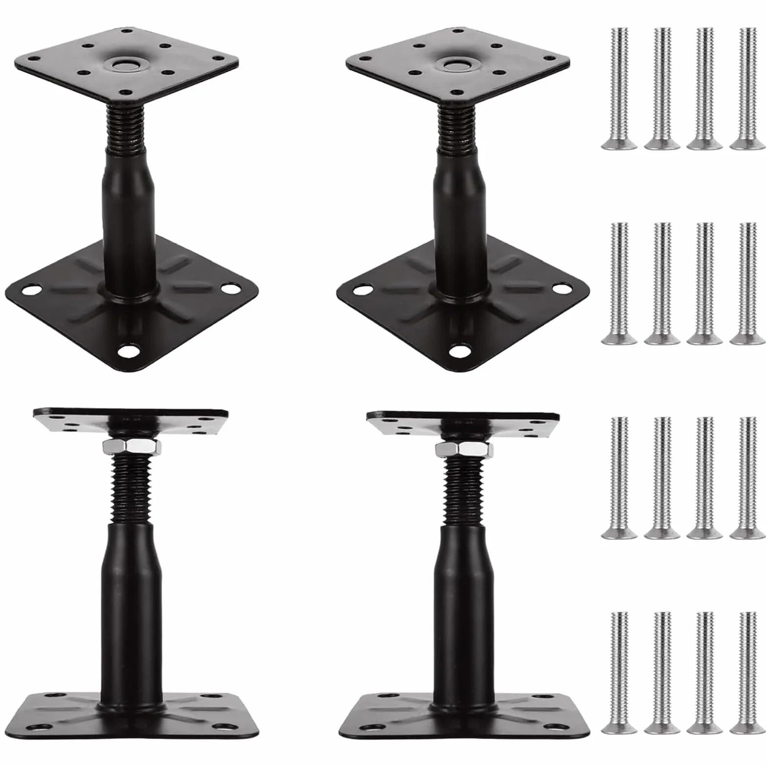 AKOLAFE 4 sztuki wsporników słupków z regulacją wysokości 100-150 mm, podstawa podporowa ze stali ocynkowanej ze śrubami 75 x 95 mm, regulowane wsporniki słupków do zabetonowania tarasów, ogrodzeń