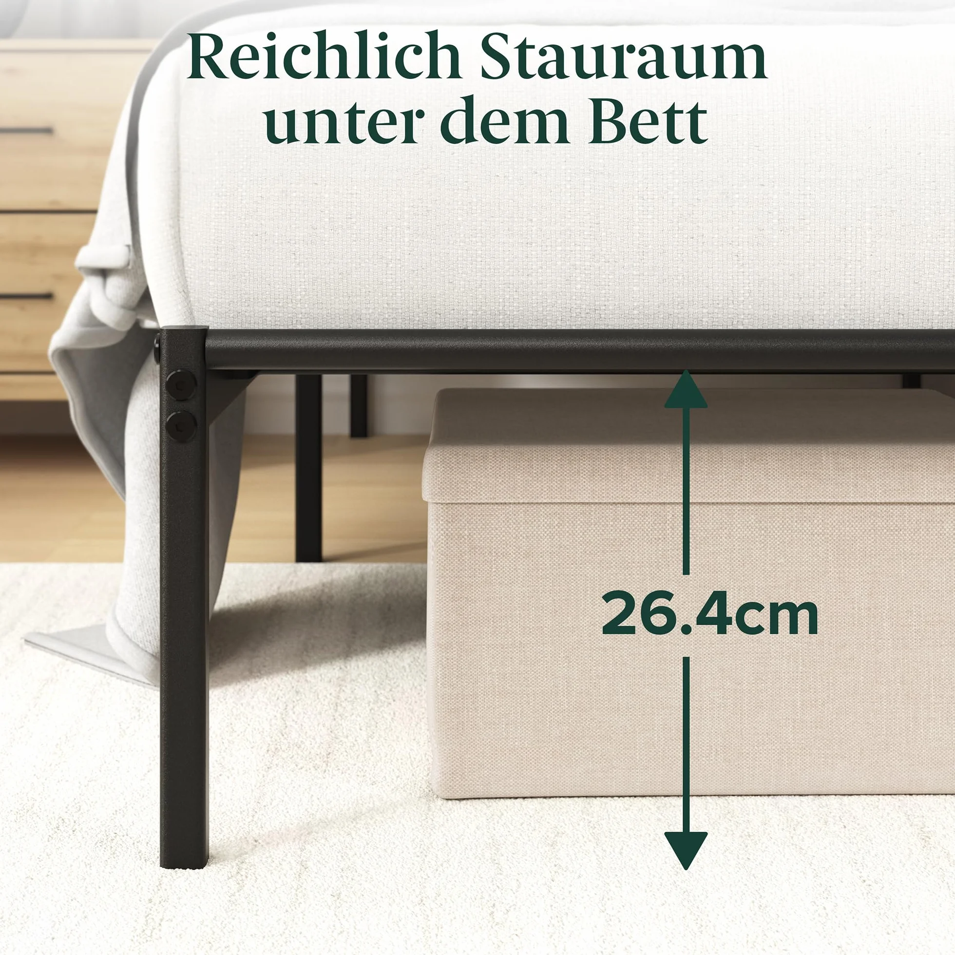 Zinus Elias Łóżko 140 x 200 cm – 30 cm wysokości – metalowa rama łóżka z zagłówkiem – metalowe łóżko ze stelażem – nie wymaga łóżka kontynentalnego, wolna przestrzeń pod łóżkiem, kolor czarny