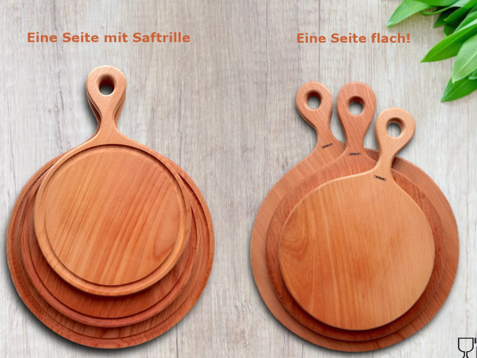 Drewniana Deska do Pizzy Okrągła | Drewniana Taca do Pizzy z Uchwytem, dwustronna Deska do Krojenia z Rowkiem na Sok, Deska do Serwowania 40x30x1,5 cm - Made in EU