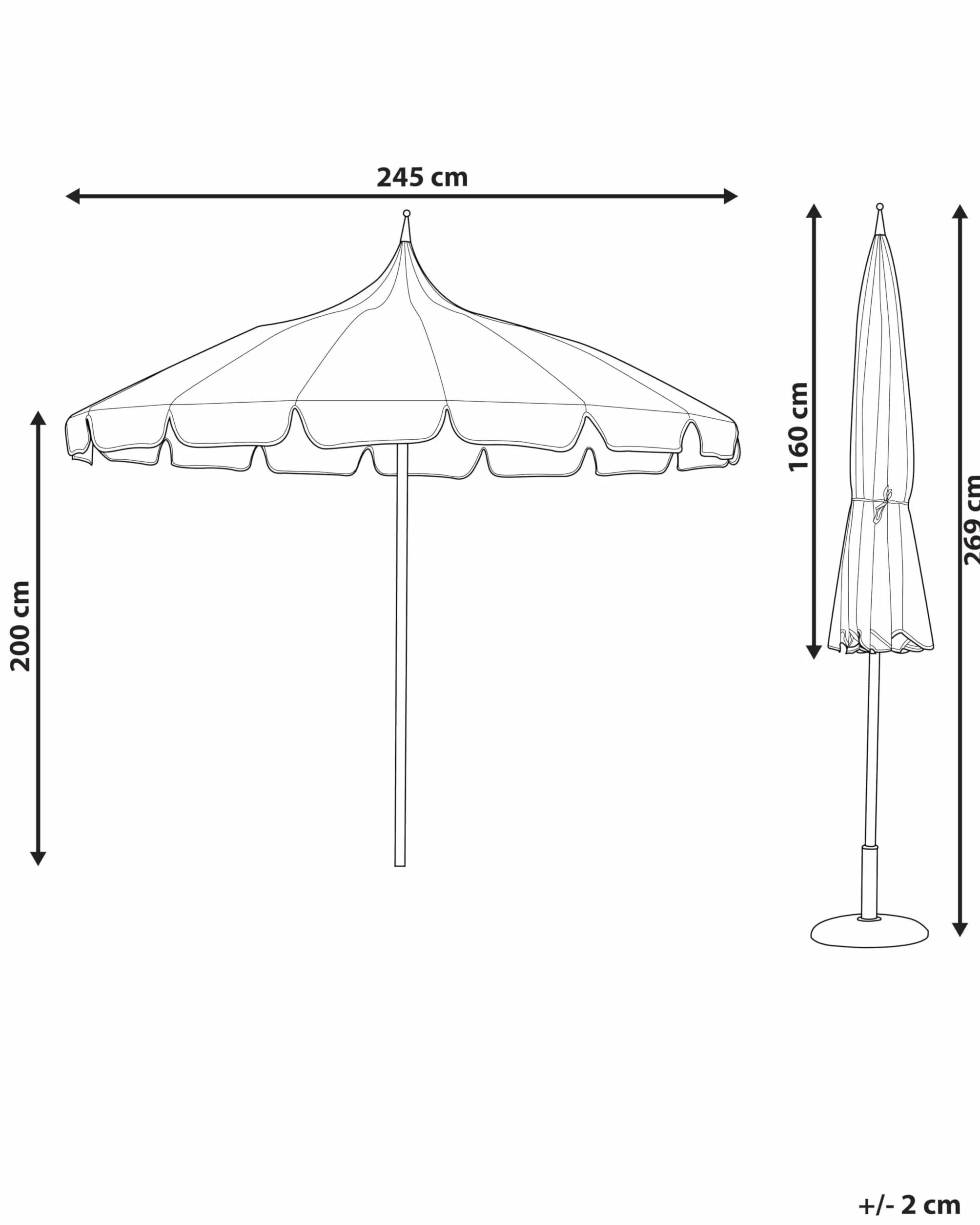Stylowy parasol ogrodowy ⌀ 245 cm biała rura z aluminium czarno-biały materiał poliestrowy Minoa