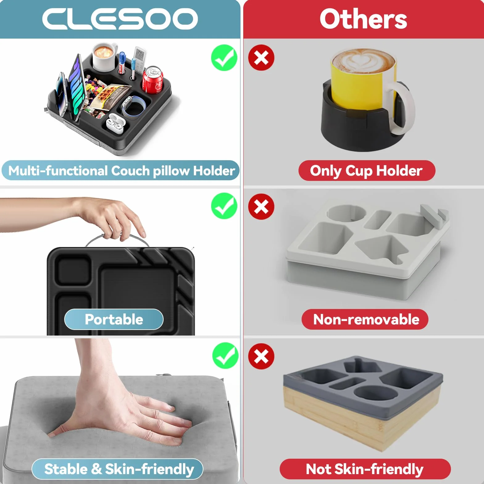 Taca na kubek na kanapę – przenośna sofa łóżko uchwyt na kubek poduszka z tacą na przekąski, zdalny pojemnik, długopis, telefon i tablet - organizer na stół kanapowy na łóżko, sofę, kampera, samochód