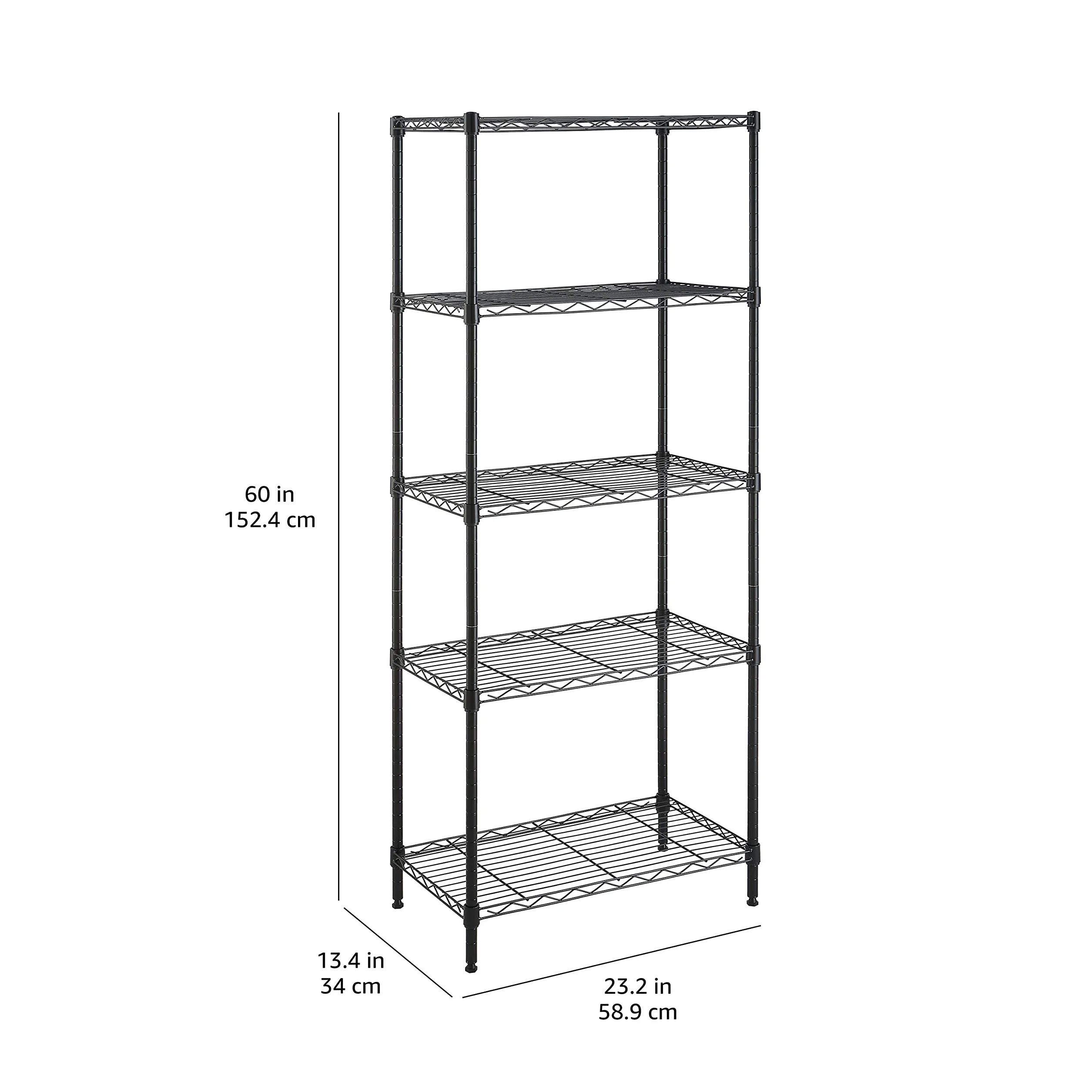 Amazon Basics Wąska szafka do przechowywania, z 5 półkami o regulowanej wysokości, z nóżkami poziomującymi, 60,1 x 35,6 x 152,4 cm (gł. x szer. x wys.), bez kółek