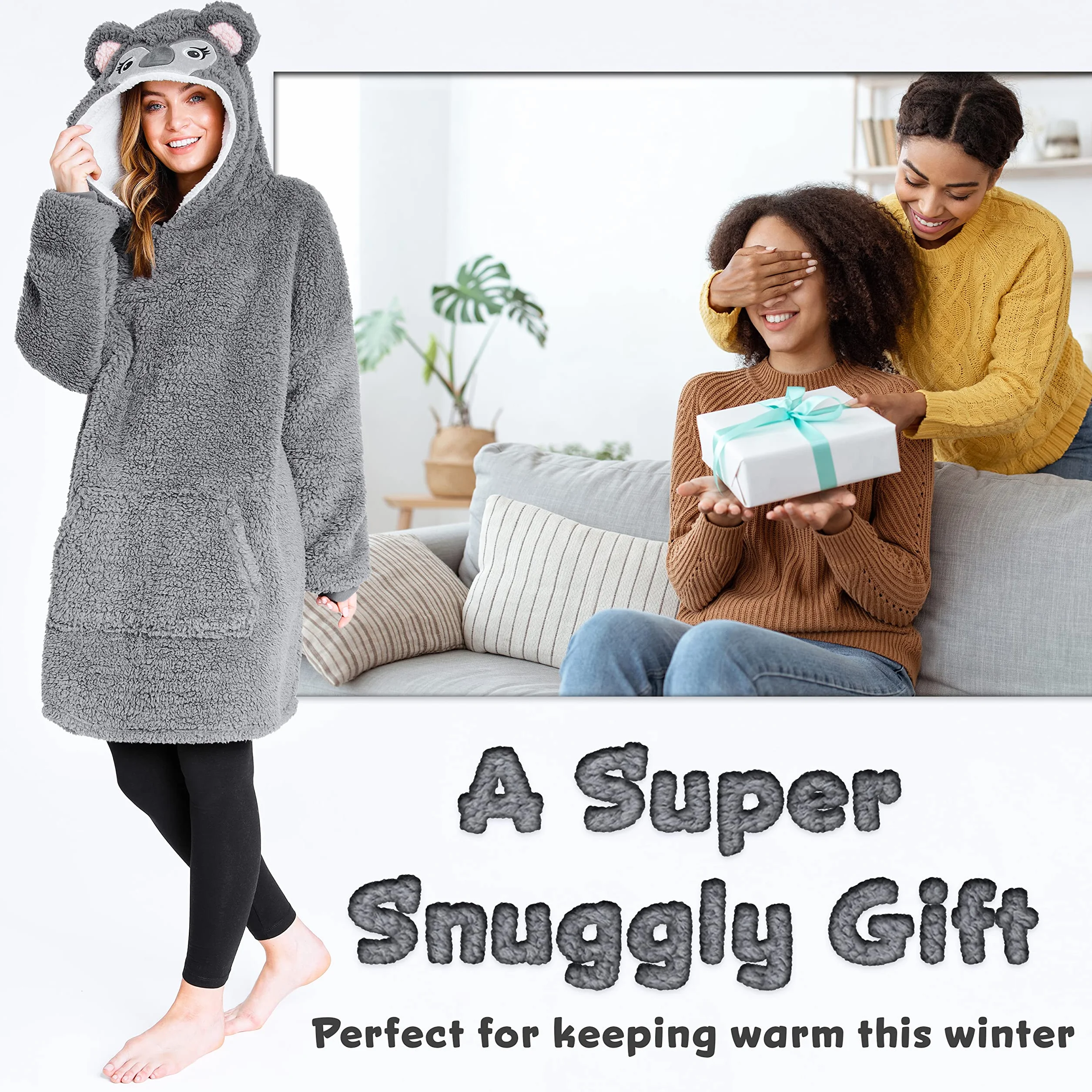 CityComfort Koc do noszenia, oversize, bluza z kapturem dla kobiet i mężczyzn, polarowy koc z kapturem z rękawami, miękki, ciepły