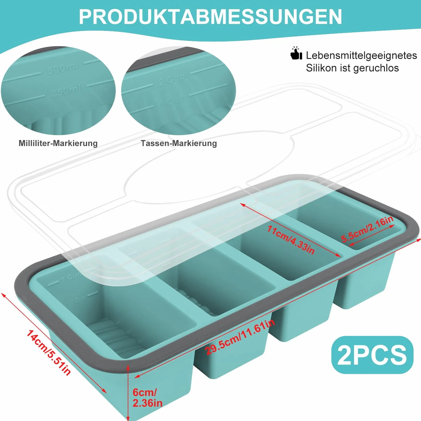 Forma do zamrażania zupy 2 szt. silikonowe formy do zupy z pokrywkami 1000 ml pojemnik do przechowywania zup taca zamrażarka (2 szt. (niebieski) x 4 zakres 250 ml + 250 ml + 250 ml + 250 ml +