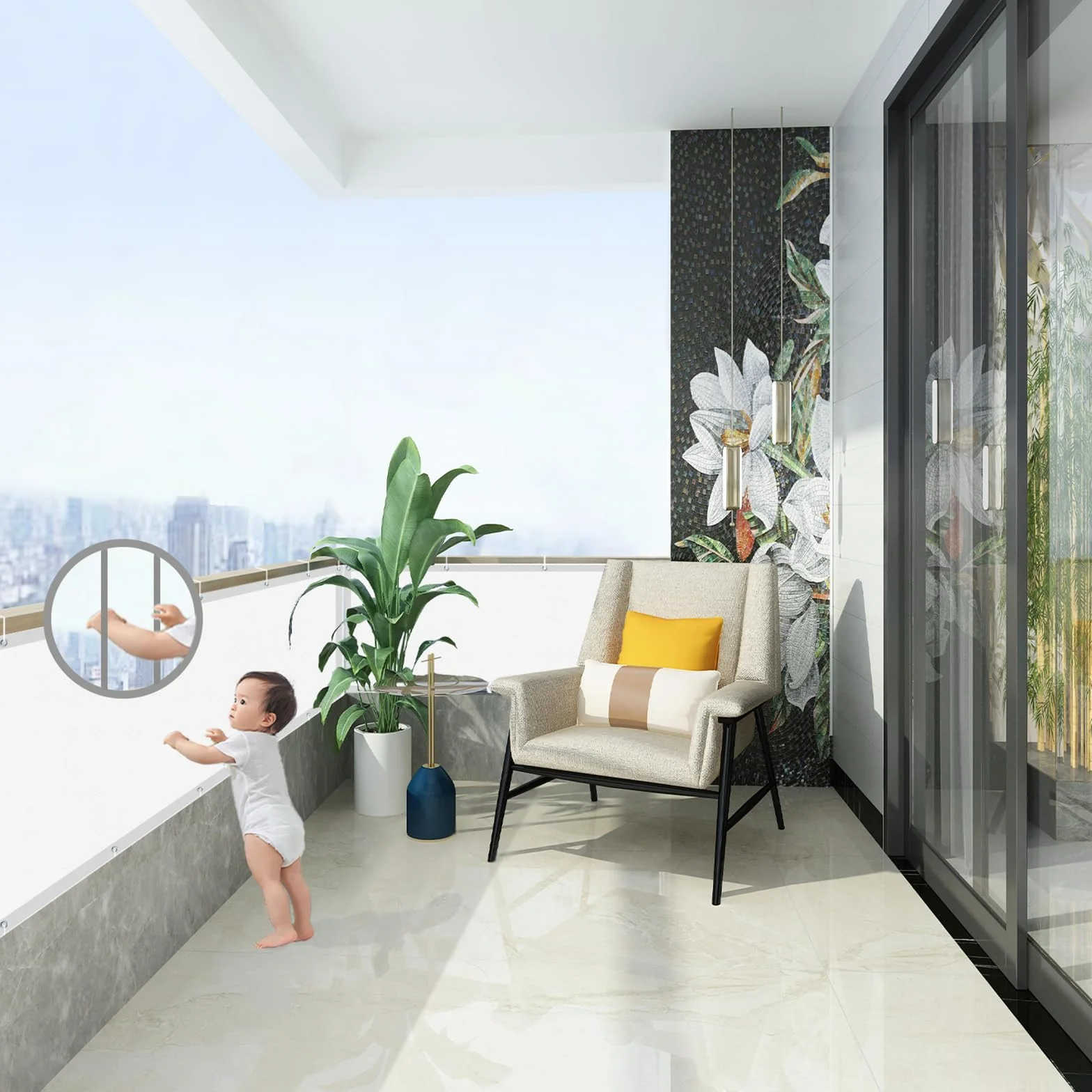 AXT SHADE Osłona Balkonowa 80x300cm Ochrona przed Wiatrem Nieprzejrzysta osłona Balkonu PES 170g/m² Ochrona przed Wiatrem i Promieniowaniem UV z oczkami i opaskami Kablowymi-Biały