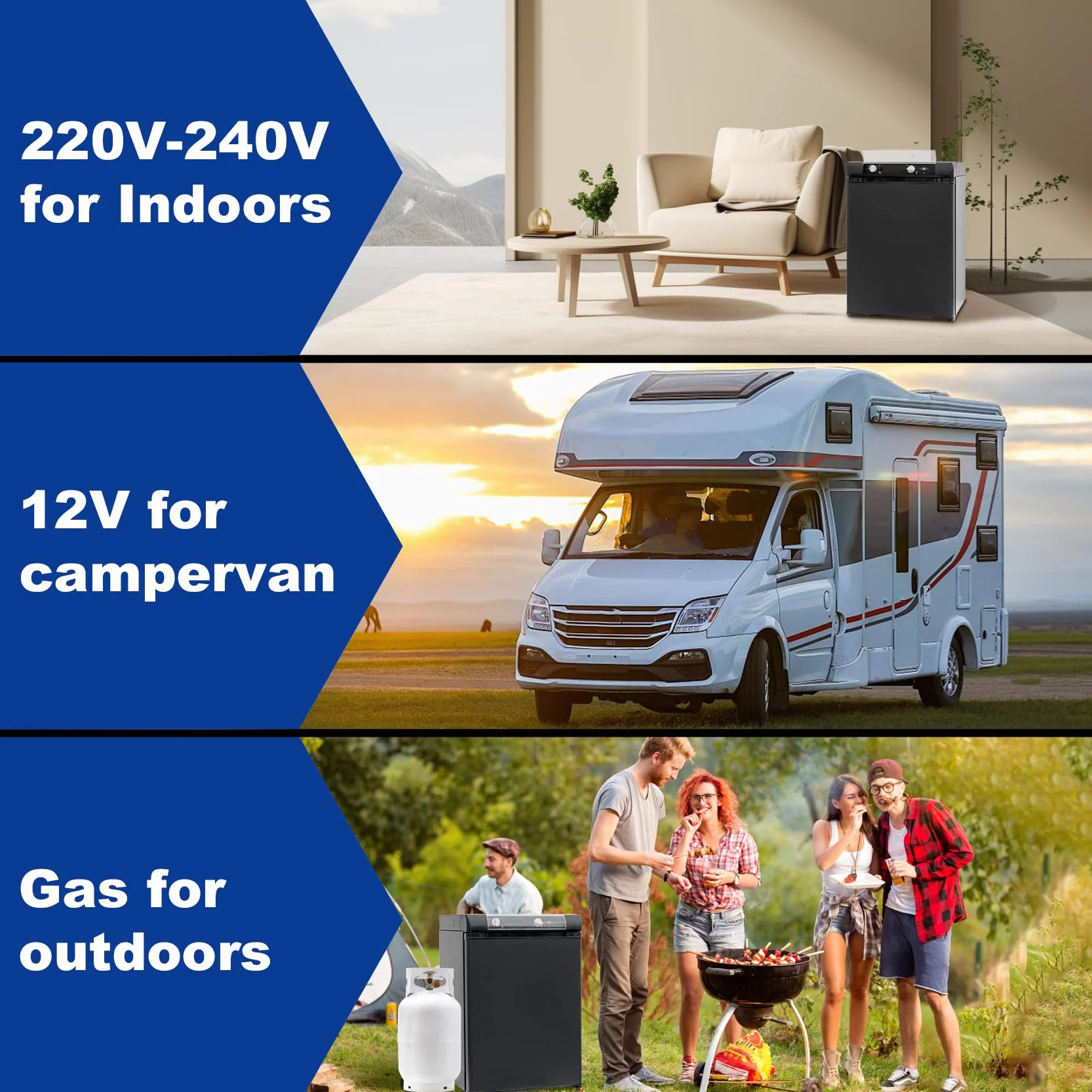 SMETA Lodówka gazowa 3-drożna 60 L 12 V 230 V kempingowa czarna