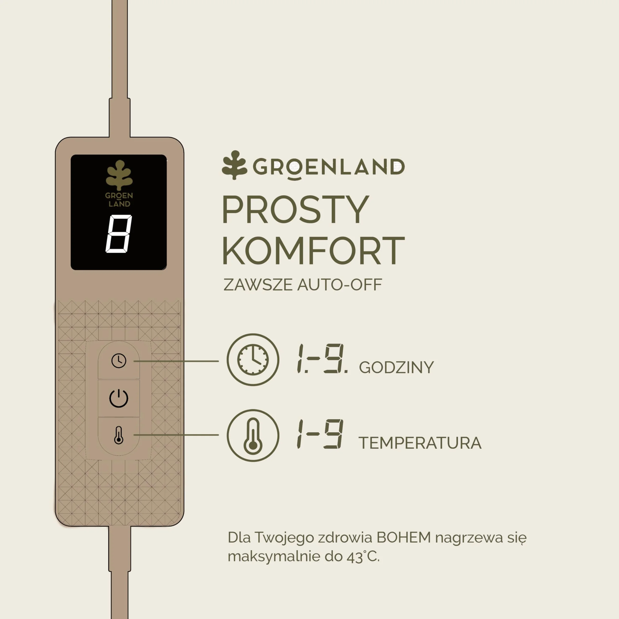 Groenland BOHEM koc elektryczny 180 x 130 cm – koc termiczny z 9 poziomami ciepła i funkcją automatycznego wyłączania – duży koc elektryczny na łóżko i sofę – koc elektryczny do prania – czerwony