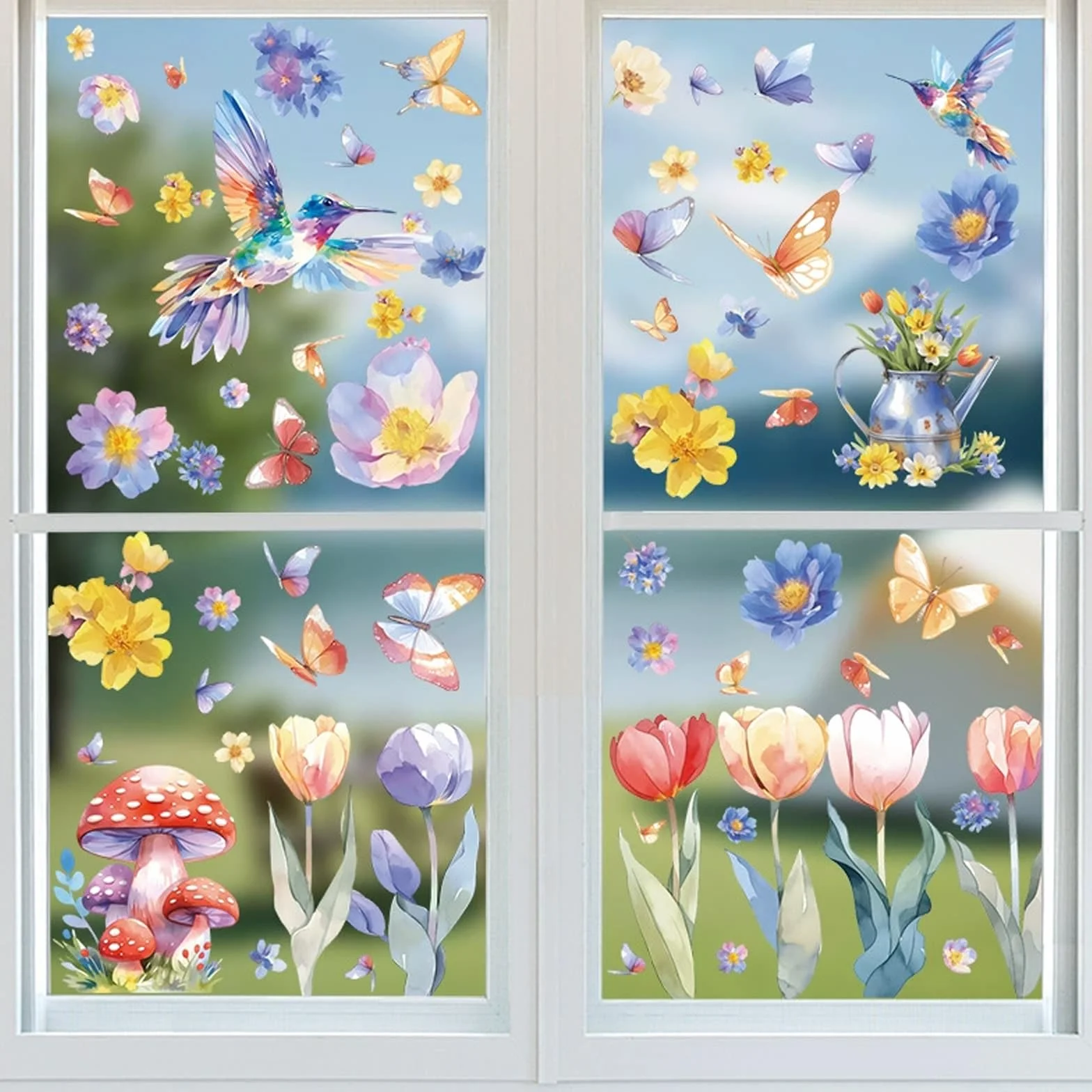 Wiosna 9 szt. Naklejki na okno Wiosna Okno Motyl Dekoracyjne Okna Motyl Drzewo Okna Naklejki Naklejki Naklejki Do Okna Lustro DIY