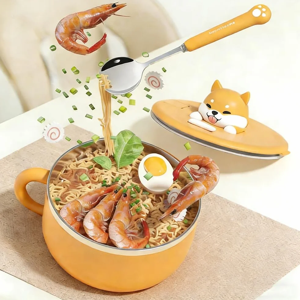 Miska ramen 1200 ml ze stali nierdzewnej 304 z pokrywką i łyżką, do mikrofali, termoizolacyjna, przenośna
