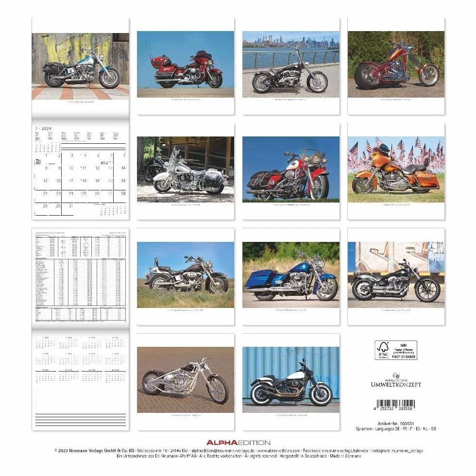 Harleys 2024 - Broschürenkalender 30x30 cm (30x60 geöffnet) - Kalender mit Platz für Notizen - Motorräder - Bildkalender - Wandplaner - Harley-Davidson