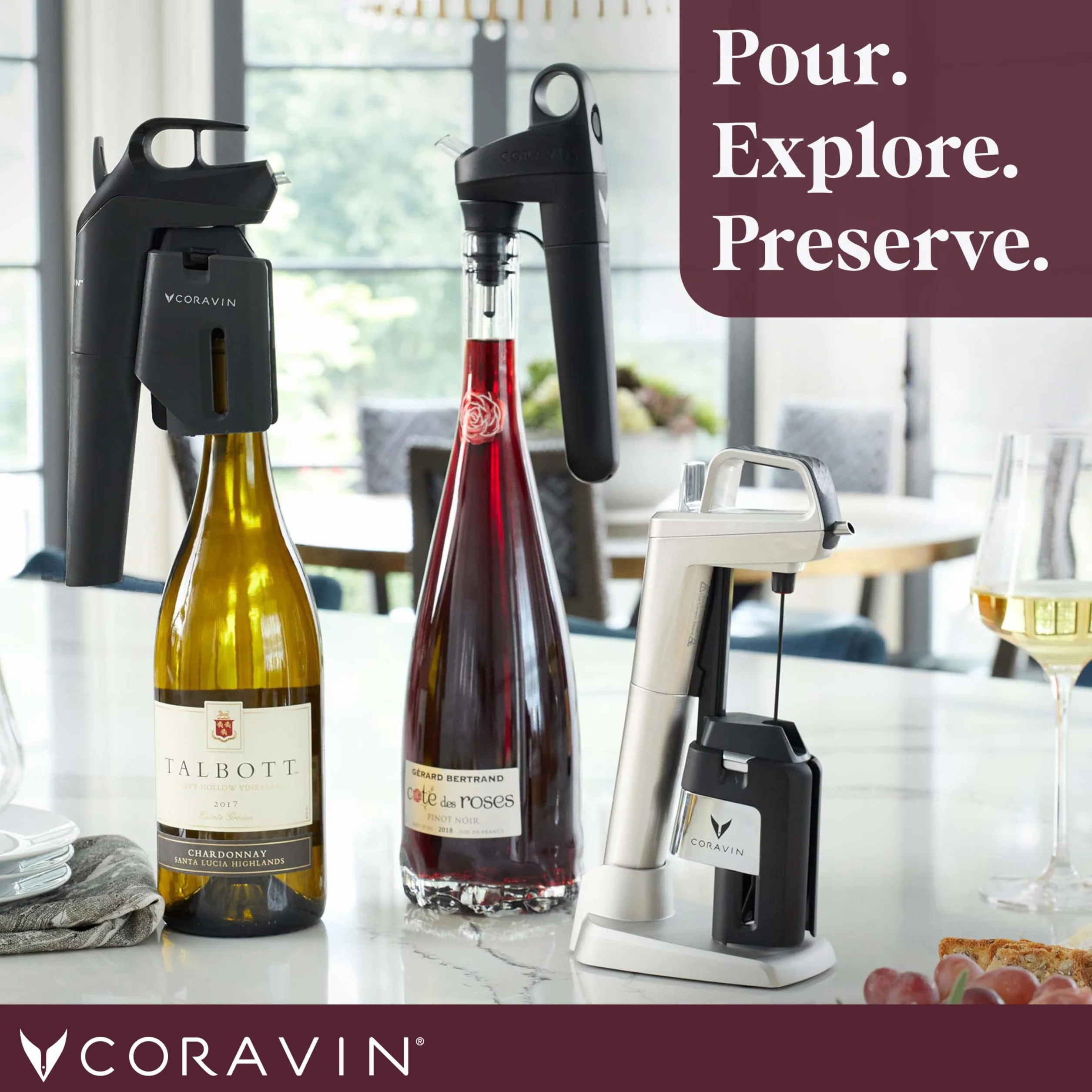 Coravin Timeless Six+ System konserwacji wina | Łatwy w użyciu, chroni wino przed utlenianiem przez ponad 2 lata| Aerator i pokrowiec podróżny w zestawie - Bordeaux