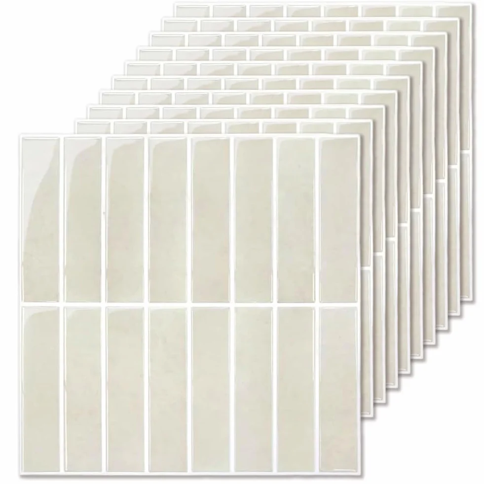 Naklejki na płytki kuchenne, samoprzylepne 3D, beżowe, do kuchni, łazienki, prostokątne, dekoracja ścienna, 10 sztuk (30,5 x 30,5 cm)