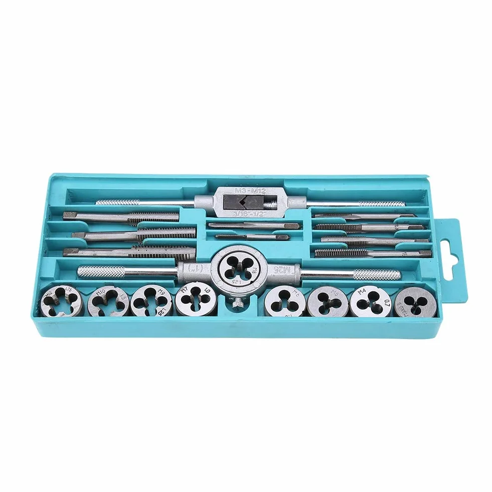 20-częściowy zestaw gwintowników, Tap and Die Set Metric M3-M12, zestaw gwintowników i narzynek z tworzywa sztucznego, zestaw z pudełkiem z tworzywa sztucznego