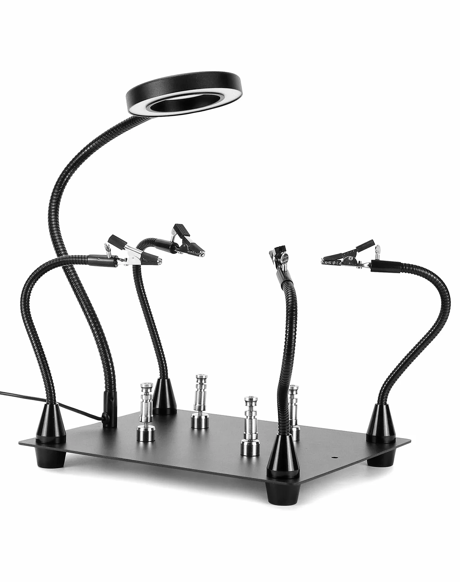 QWORK® Lutowanie z trzeciej ręki, z lampą powiększającą LED 6X, 4 ramionami pomocniczymi do lutowania, 4 kolumnami PCB