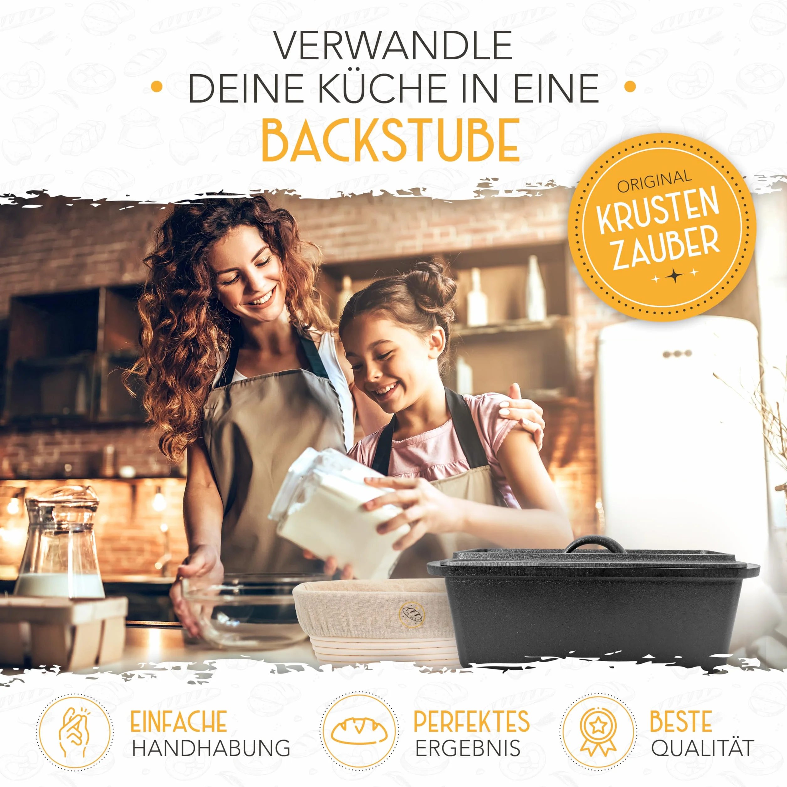 Forma do pieczenia chleba z żeliwa 28 cm z pokrywką i koszem do fermentacji