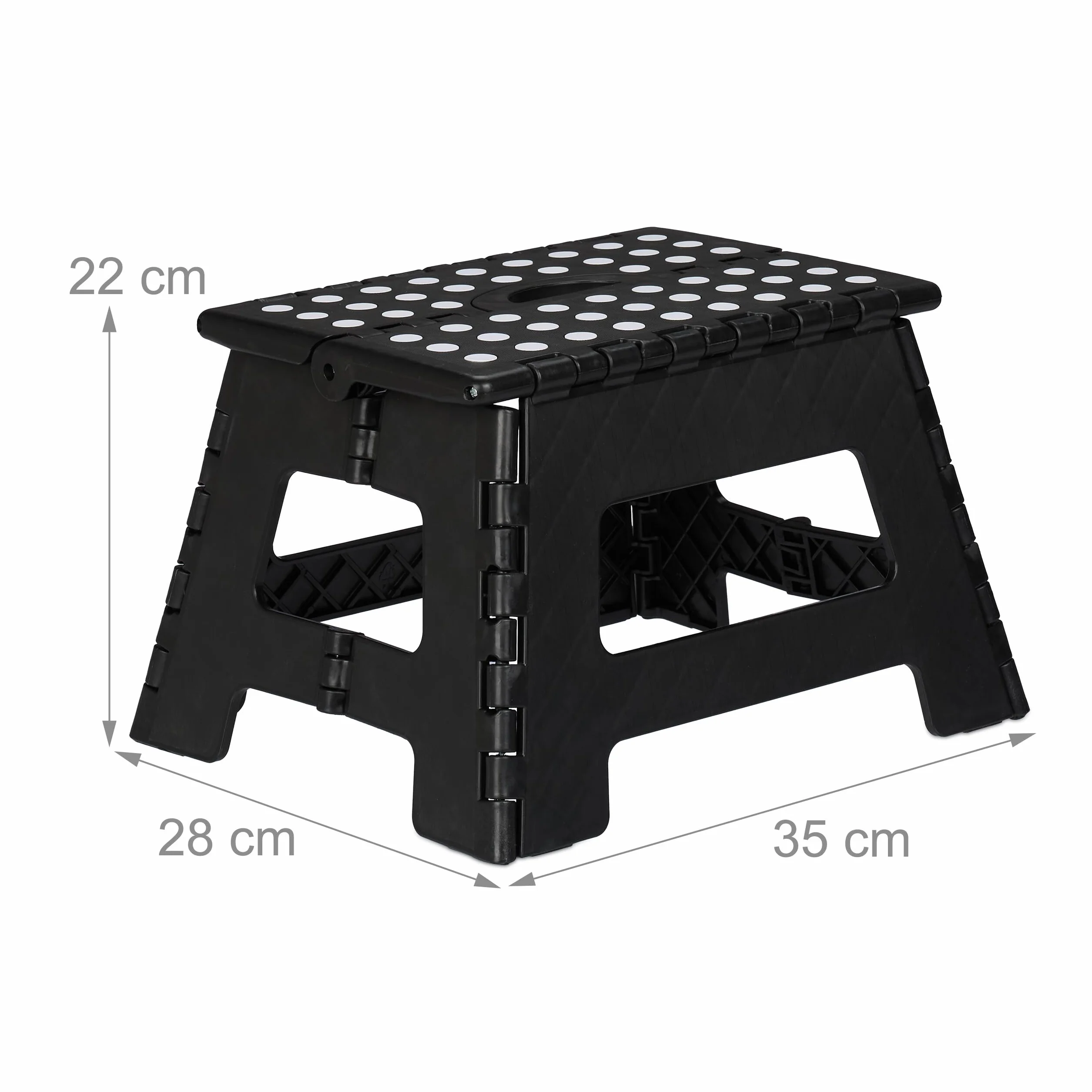 Relaxdays Składany stołek M, przenośny, do podróży i łazienki, dla dzieci, do 150 kg, tworzywo sztuczne, 22 cm, czarny