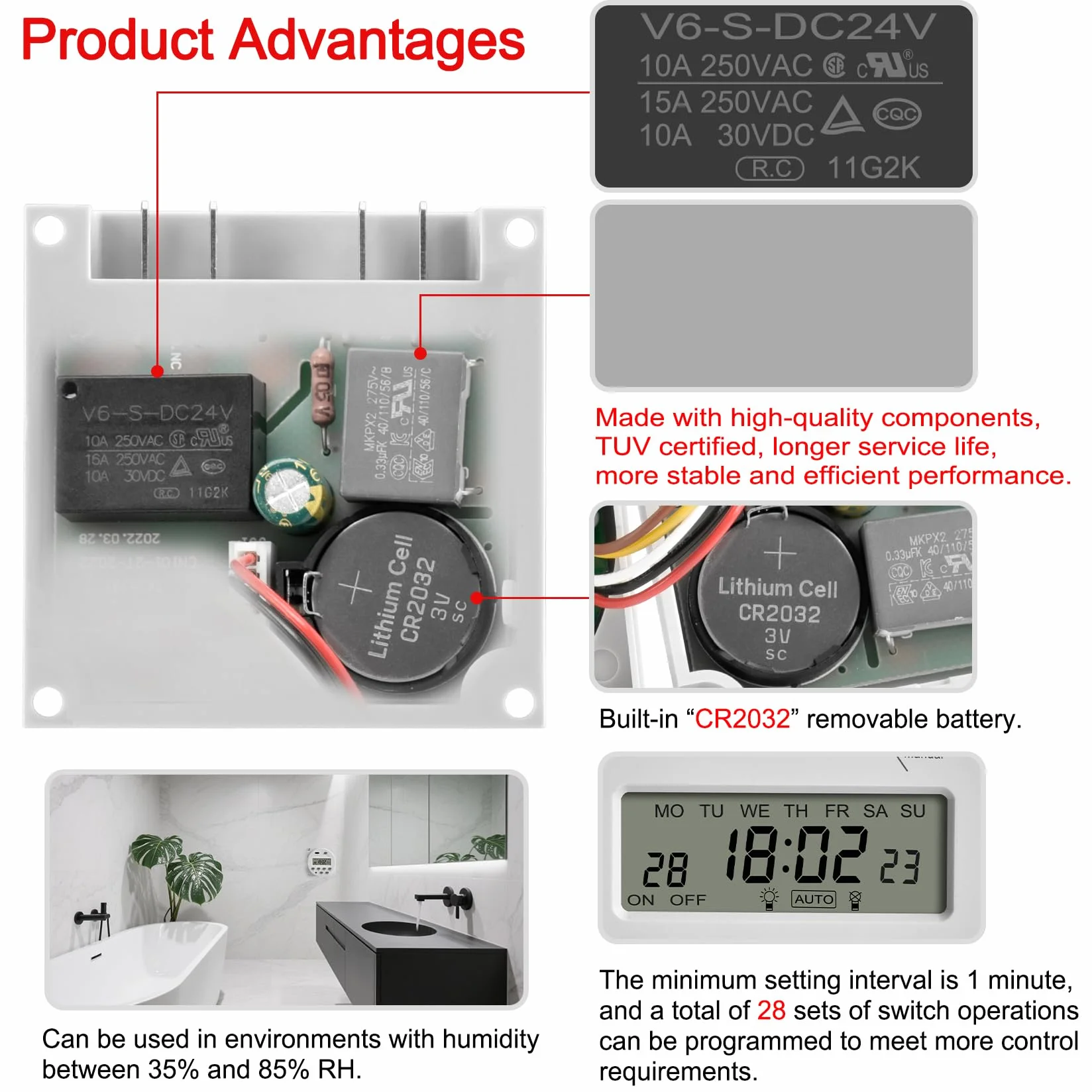 Heschen CN101A Cyfrowy Timer LCD Programowalny Przełącznik Przekaźnika AC 220V 16A SPST
