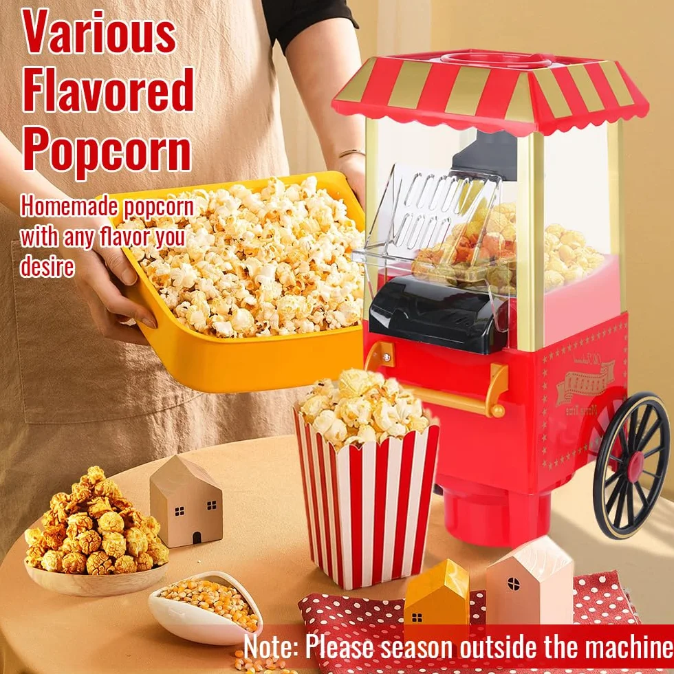 Maszyna do popcornu w stylu retro, na gorące powietrze, do beztłuszczowego i bezolejowego popcornu, zdrowa maszyna do popcornu do domu, czerwona, maszyna do popcornu bez oleju