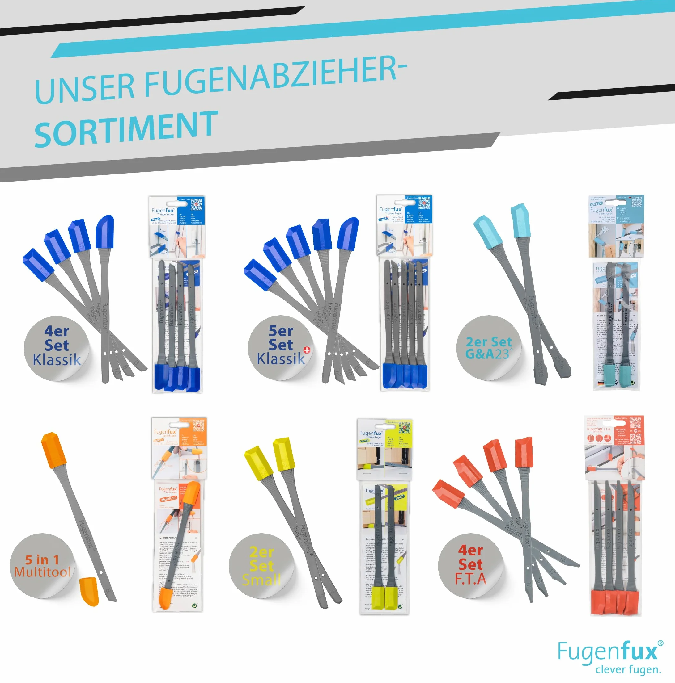 FUGENFUX® G&A 23° szkło i fugi przyłączeniowe | ściągacz do fug płaskich | zestaw 2 sztuk o rozmiarach 8 mm i 10 mm – rewolucyjna magiczna końcówka do ciasnych miejsc