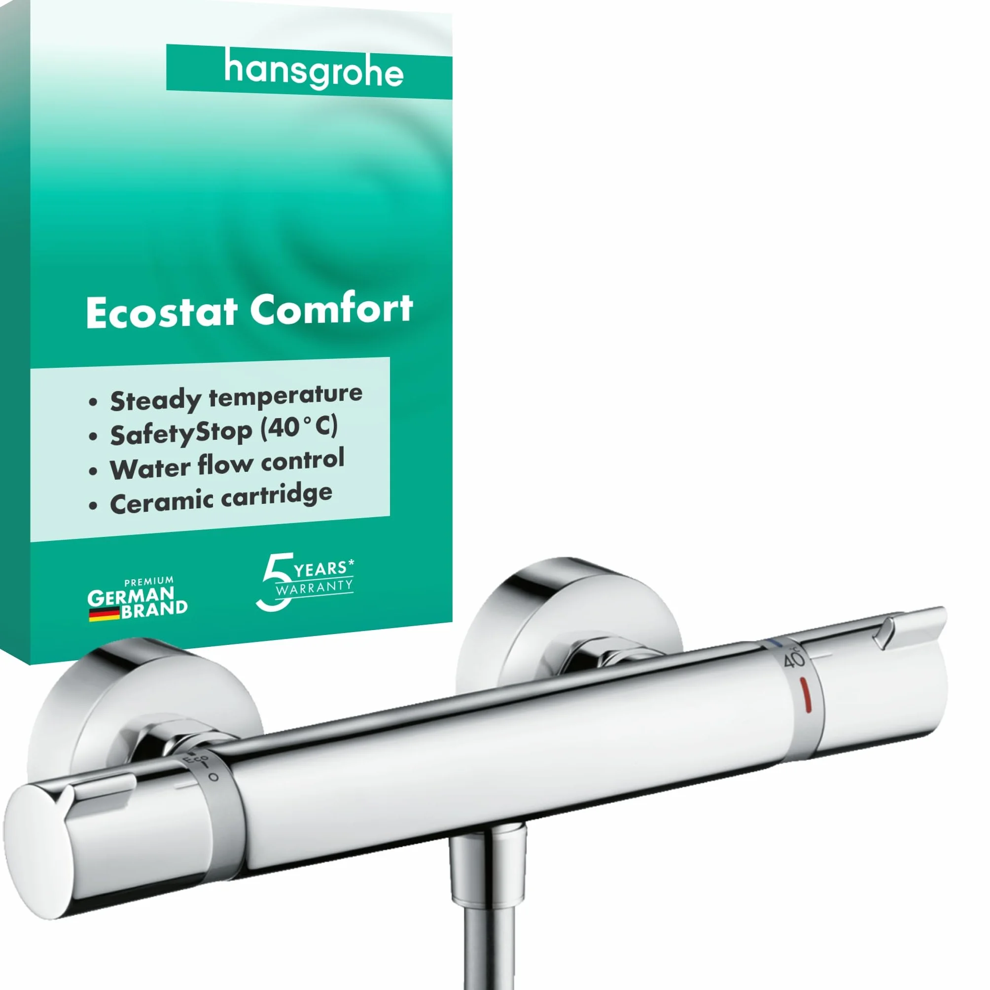 hansgrohe Ecostat Comdlat - bateria termostatyczna prysznicowa natynkowy, armatura prysznicowa z zabezpieczeniem przy 40 °C, thermostat okrągły, kran do 1 odbiornika, chrom, 13116000