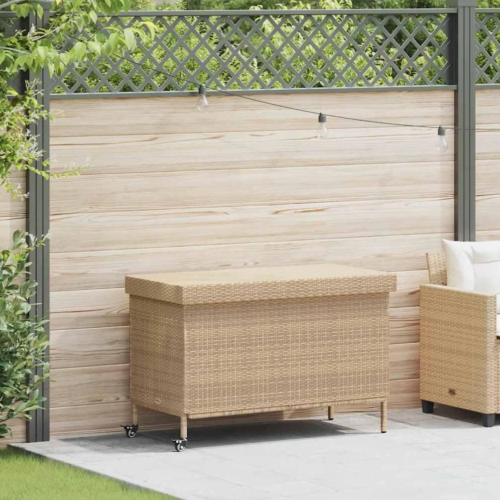 vidaXL Skrzynia ogrodowa z kółkami, beż, 110x55x73 cm, polirattan, skrzyniaogrodowa, skrzynia na balkon, skrzynka ogrodowa, skrzynia na taras
