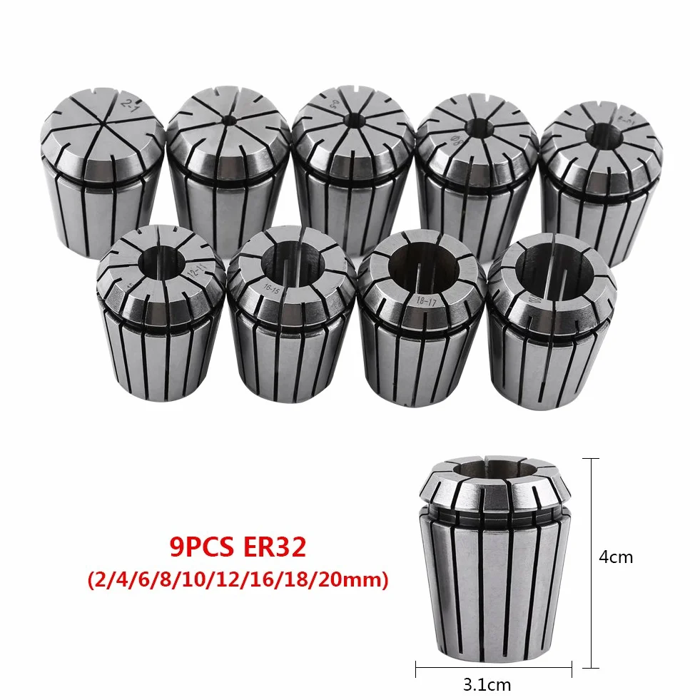 9 sztuk zestaw tulei zaciskowych ER32 uchwyt tulei zaciskowej do maszyny do grawerowania CNC i narzędzia tokarskie do frezowania 2-20mm (Nie zawieraj 14 mm)