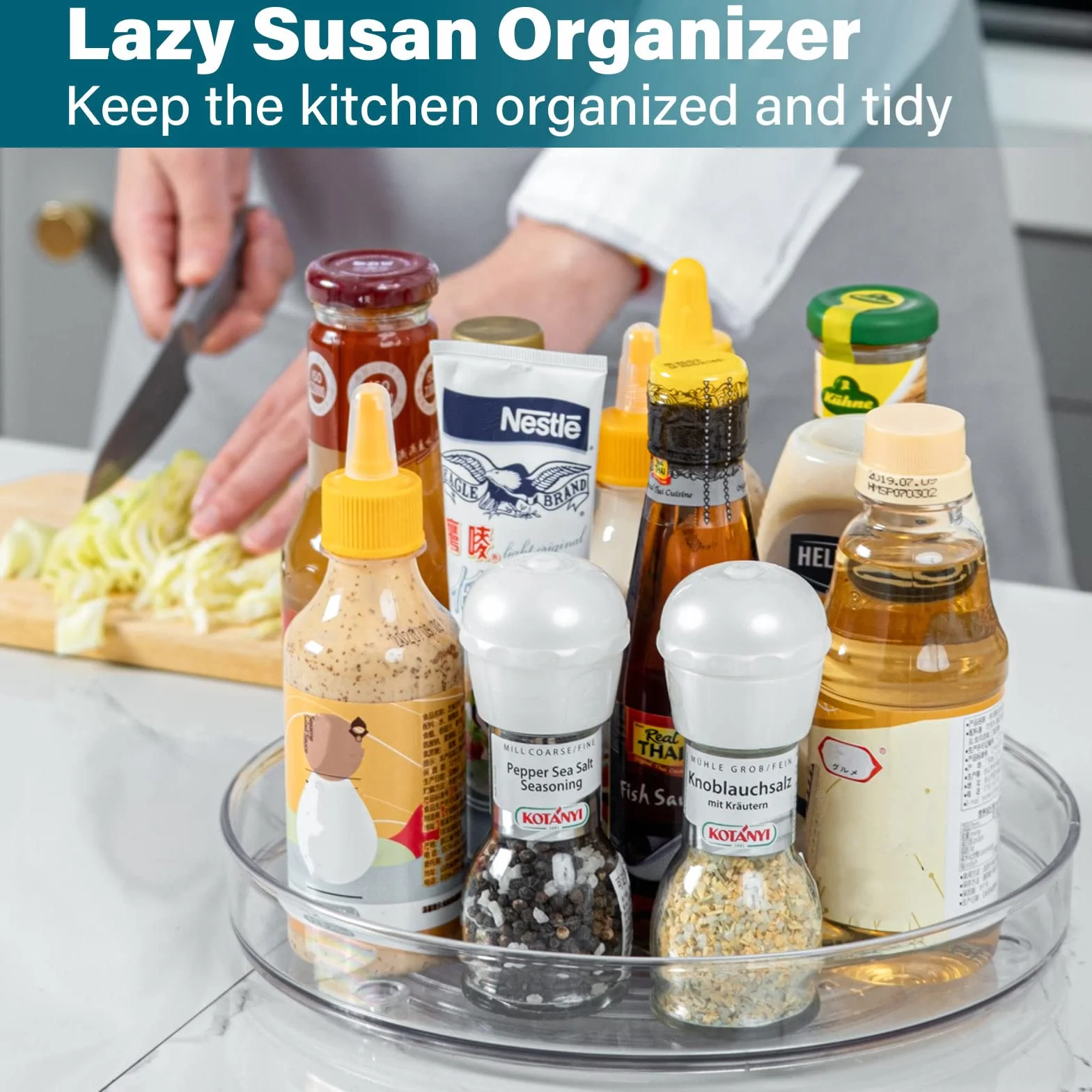 LUZOON Kitchen Organizer 2-Pack Obrotowy plastikowy stojak na przyprawy przezroczysty