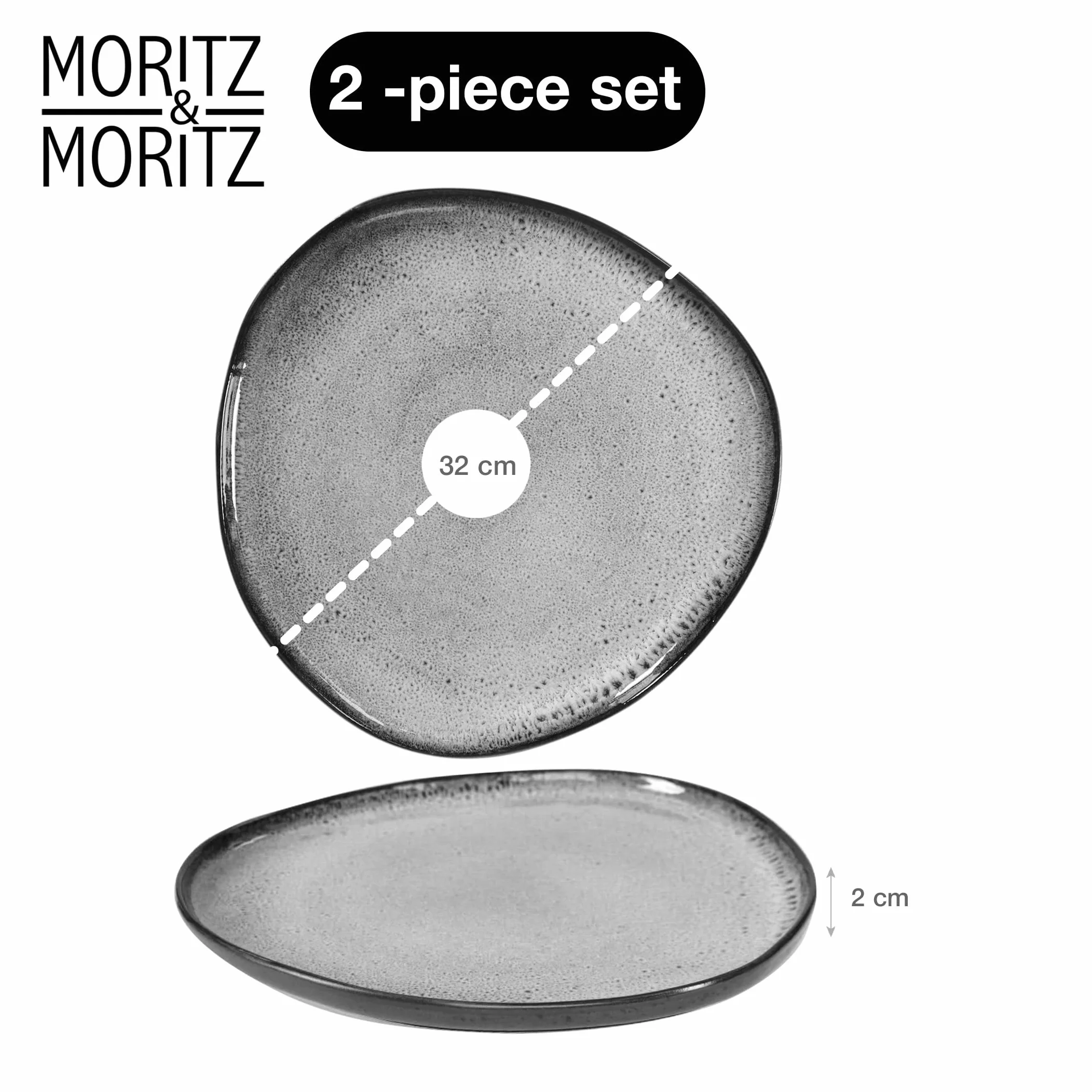 Moritz & Moritz ORGANIC zestaw talerzy do serwowania – 2 x duże talerze z wysokiej jakości kamionki, nowoczesne i ponadczasowe, nadają się do kuchenki mikrofalowej i mycia w zmywarce – idealne do