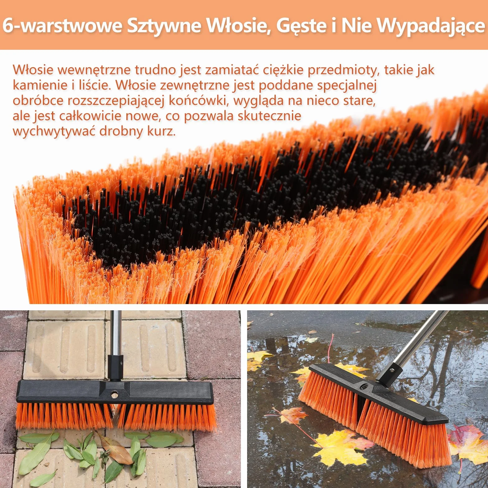 Mitclear 45cm Miotła Ogrodowa Heavy Duty z Długim Uchwytem(163cm), Miotła Pchana na Zewnątrz, Wytrzymała Szczotka ze Sztywnym Włosiem do Tarasów, Ogrodów, Podjazdów, Podwórek, Betonu