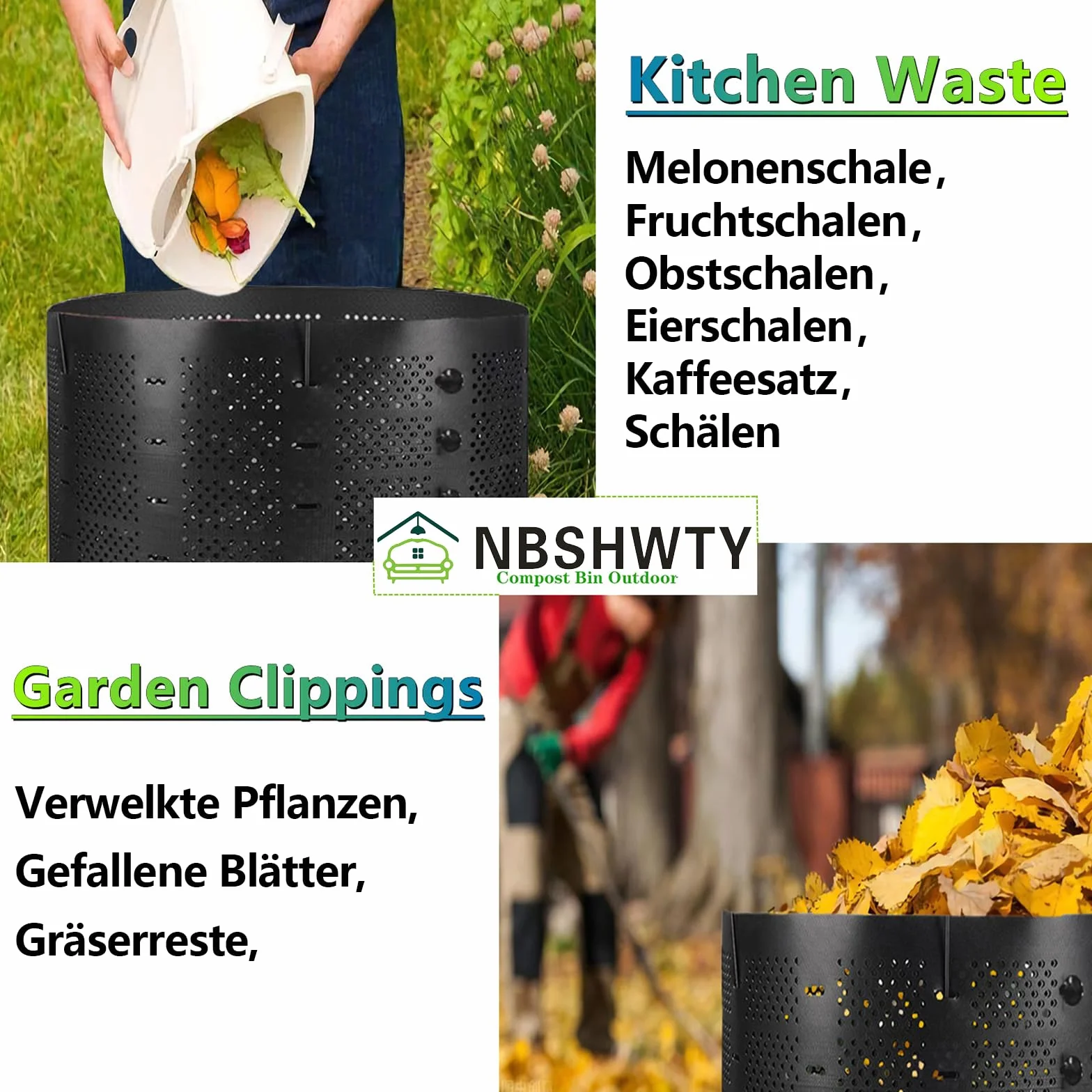 Kompostownik ogrodowy 800 l, szybki kompostownik z możliwością rozbudowy, w kolorze czarnym, materiał HDPE, 4 drążki podporowe do zrównoważonego recyklingu odpadów ogrodowych