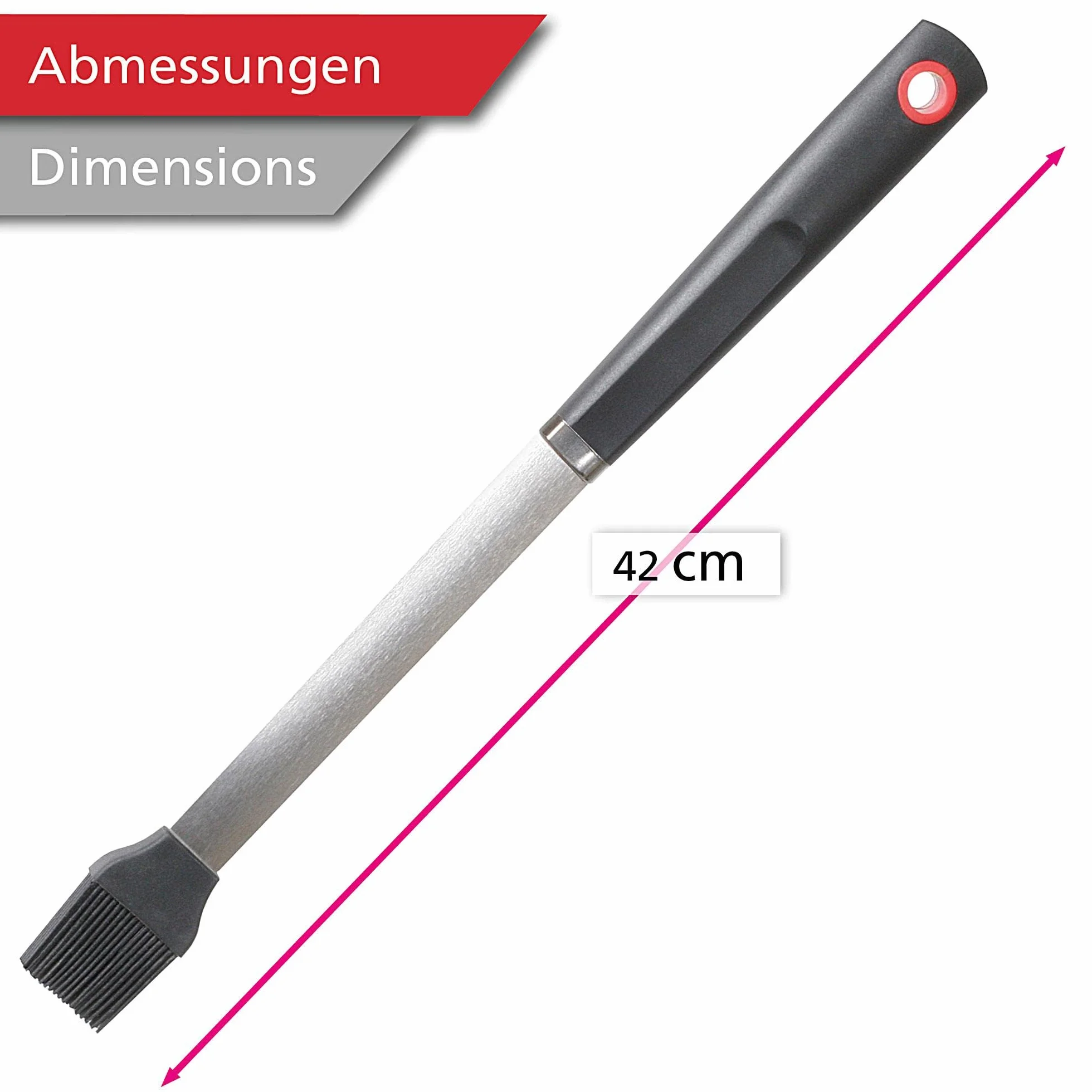 wenco Pędzel do grilla, długi, 42 cm, stal nierdzewna/silikon, odporny na wysokie temperatury, uniwersalny pędzel do pieczenia, pędzel kuchenny, pędzel do grilla