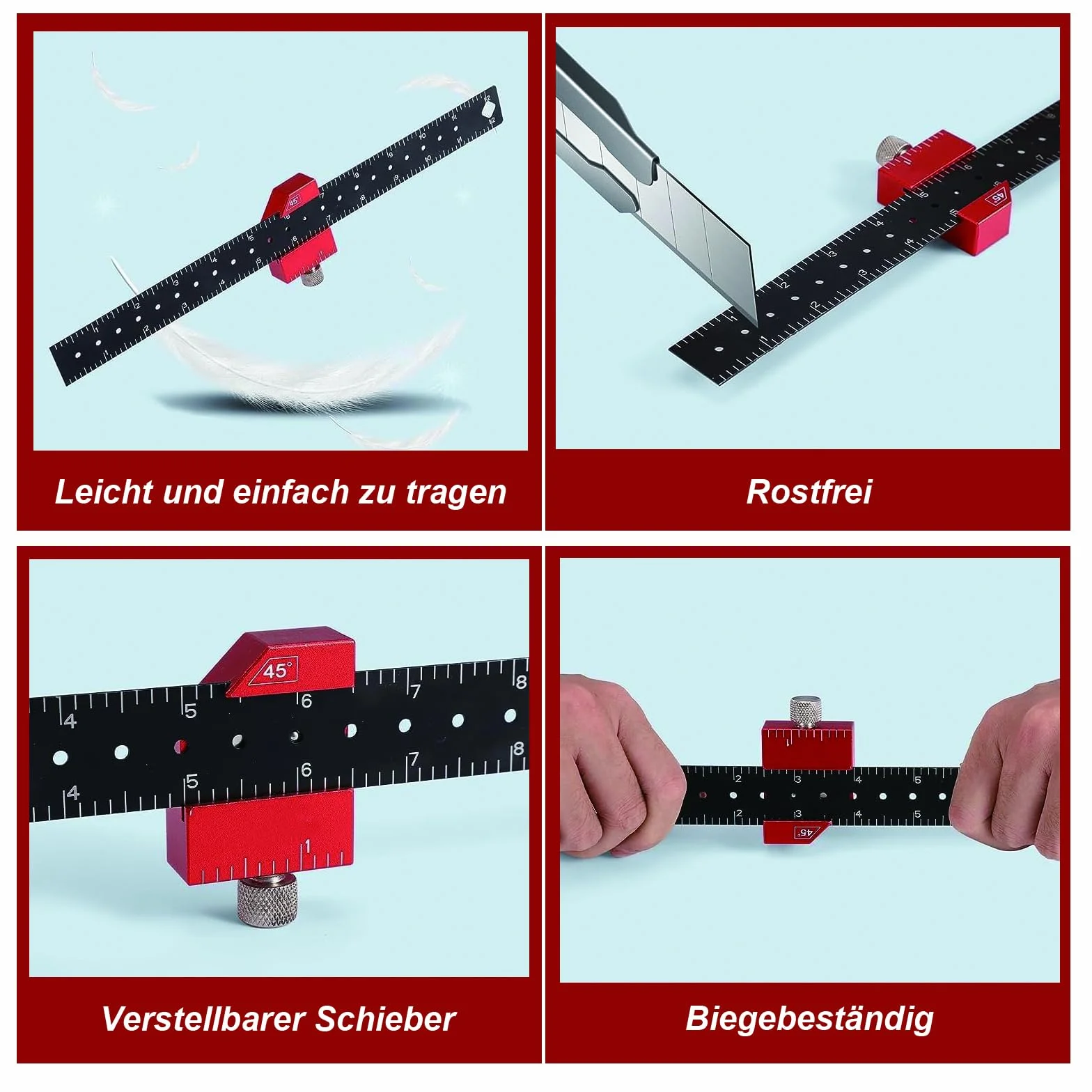 Kąt łączenia, kątownik stolarski 30 cm, linijka do trasowania stali nierdzewnej, narzędzie do trasowania metalu, z ogranicznikiem, narzędzie do obróbki drewna i projektowania