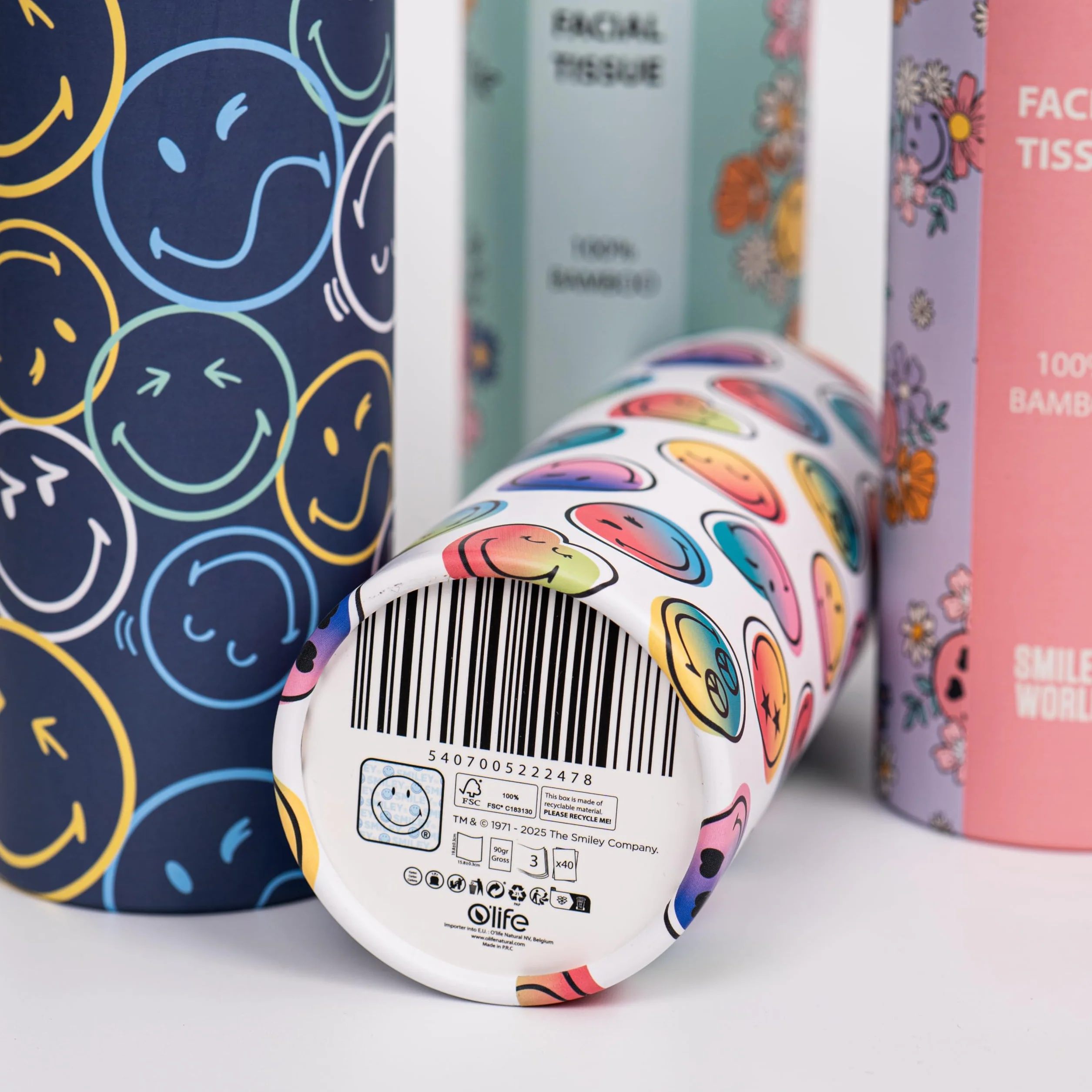 100% bambusowy cylinder na chusteczki - Smiley World Design - przenośny do samochodu, domu, plecaka, fotelika dziecięcego, szkoły - ekologiczne chusteczki biodegradowalne (4)