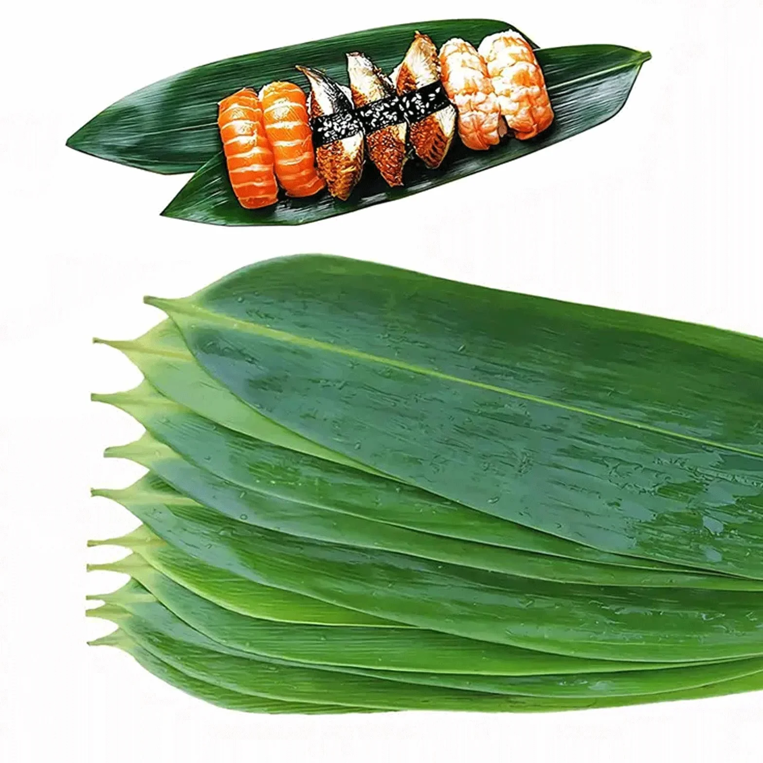 Liście Bambusa do Sushi, 100 Szt. Dekoracji, Liść Bananowca do Gotowania i Serwowania Sashimi