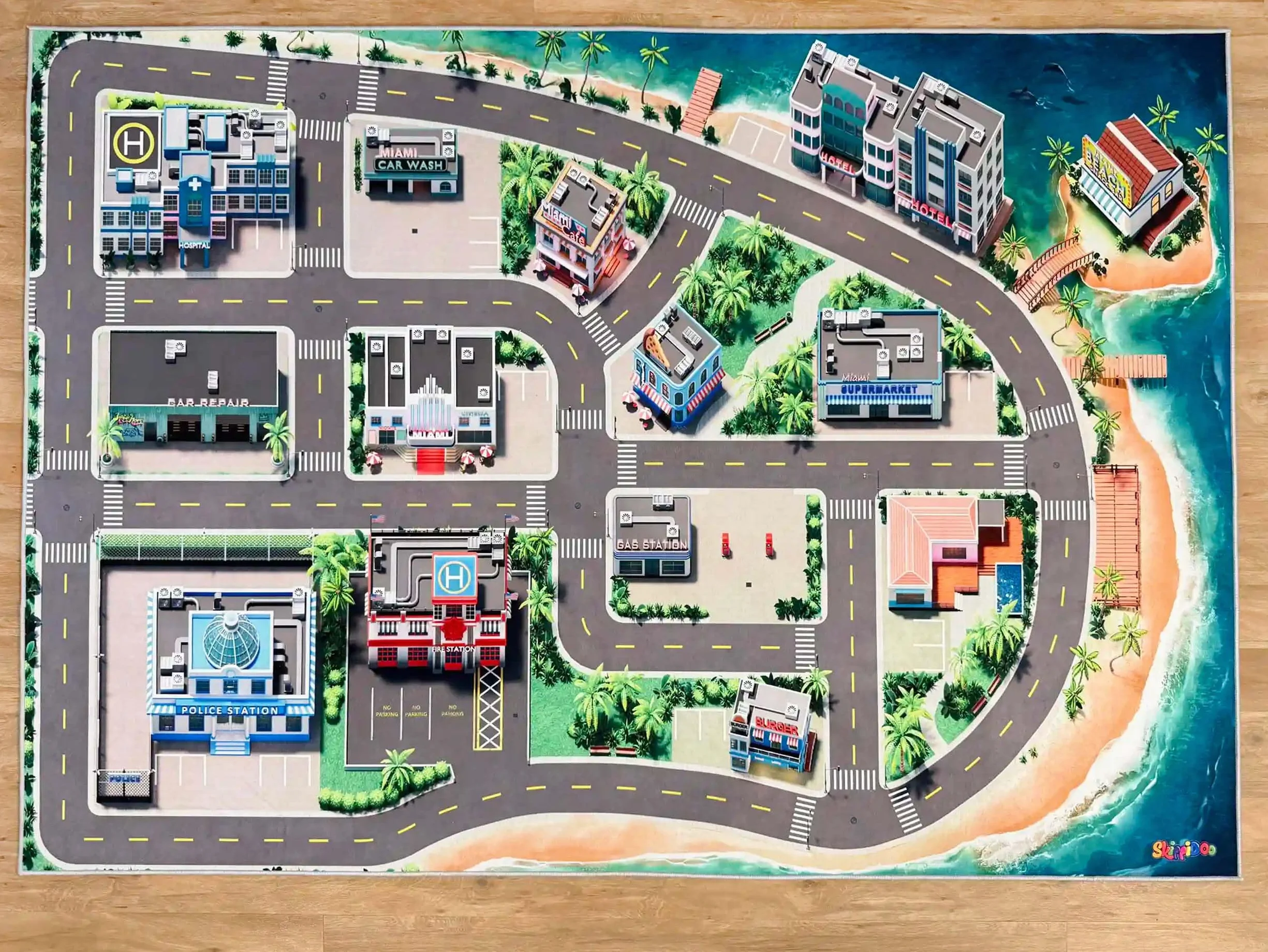Dywan uliczny Miami – dywan samochodowy 200 x 140 cm, szerokie ulice i duże miejsca parkingowe, antypoślizgowa tylna strona, bez powtórzeń, bezzapachowy – dywan dziecięcy i dywan do zabawy