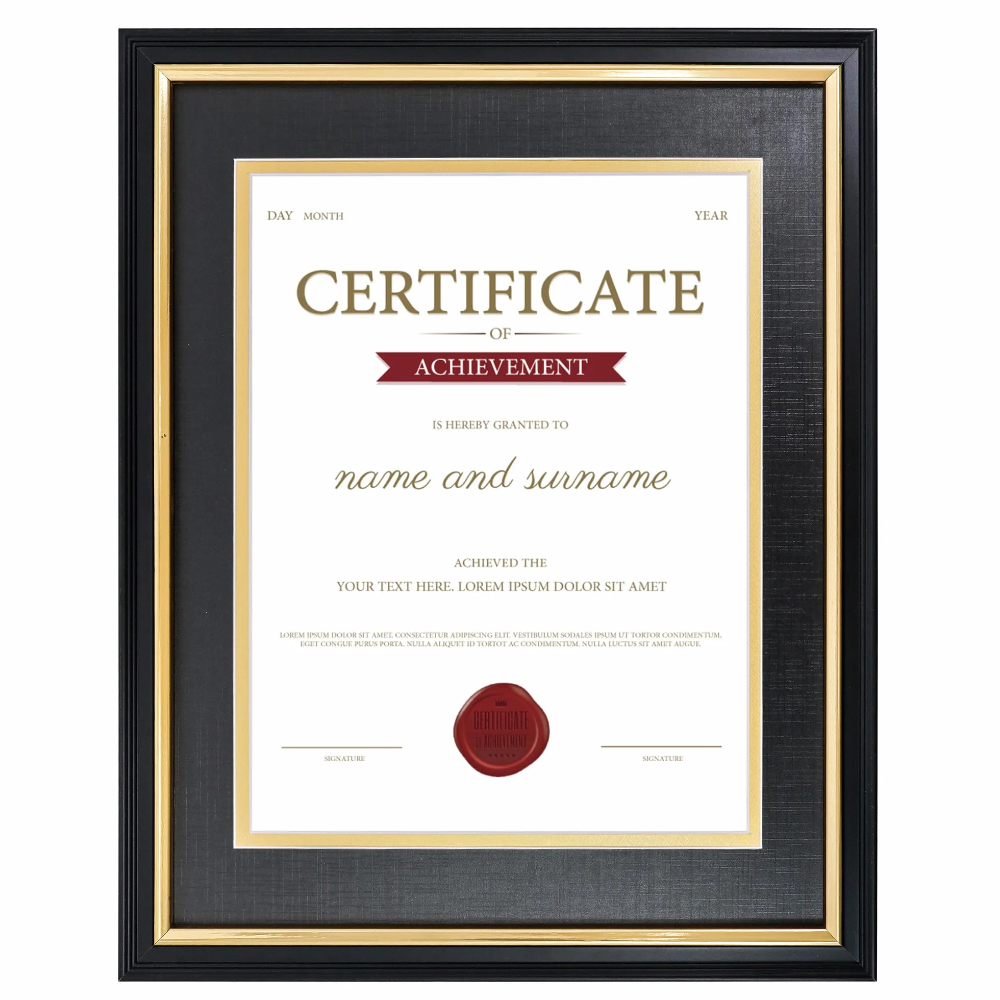GraduationMall A4/28x35 cm Czarna drewniana ramka na zdjęcia, ramka na dyplomy z passe-partout, ramka na certyfikaty, ramka na zdjęcia z prawdziwego szkła, ramka ścienna i stołowa