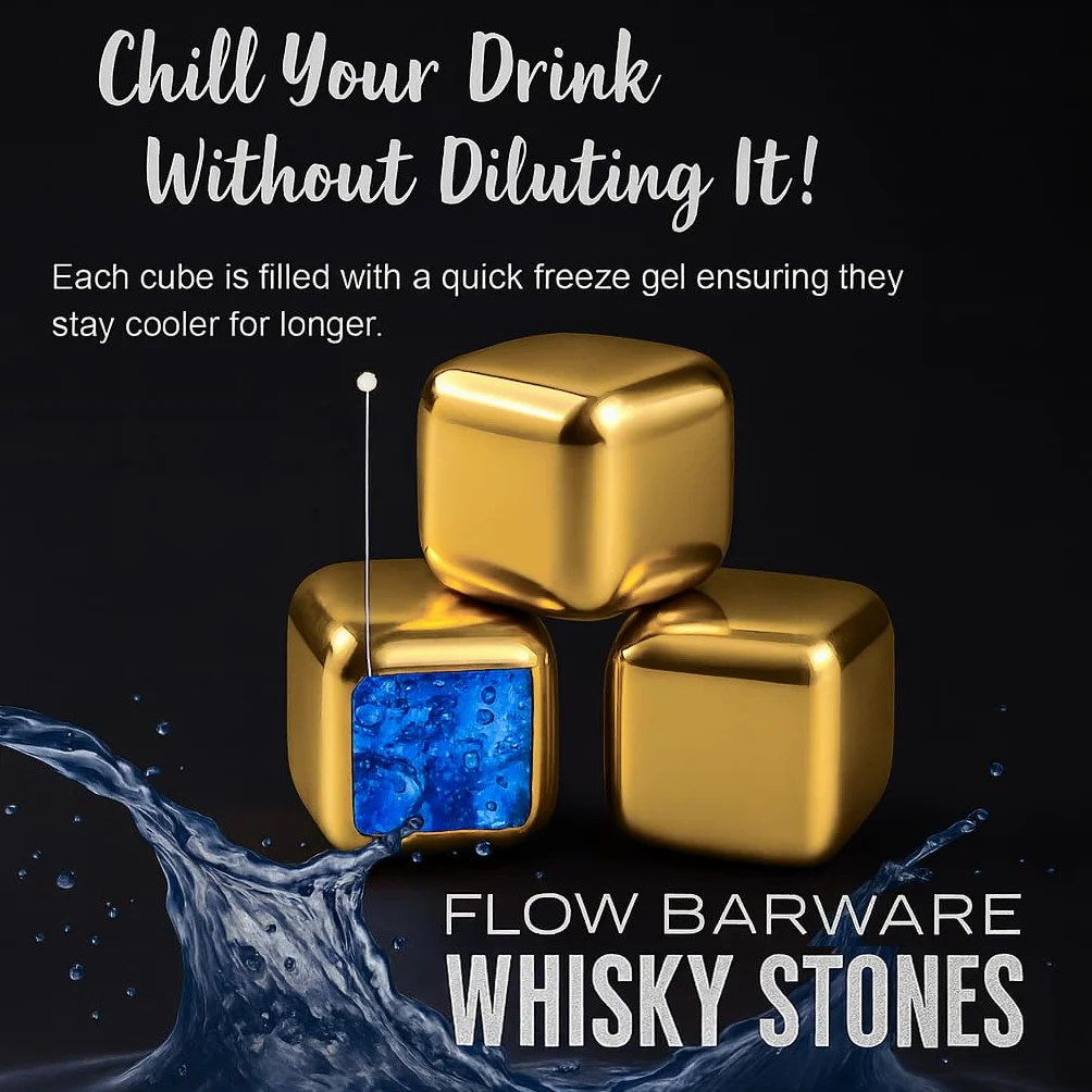 FLOW Barware Zestaw upominkowy do whisky 9 kamieni ze stali nierdzewnej drewniane pudełko