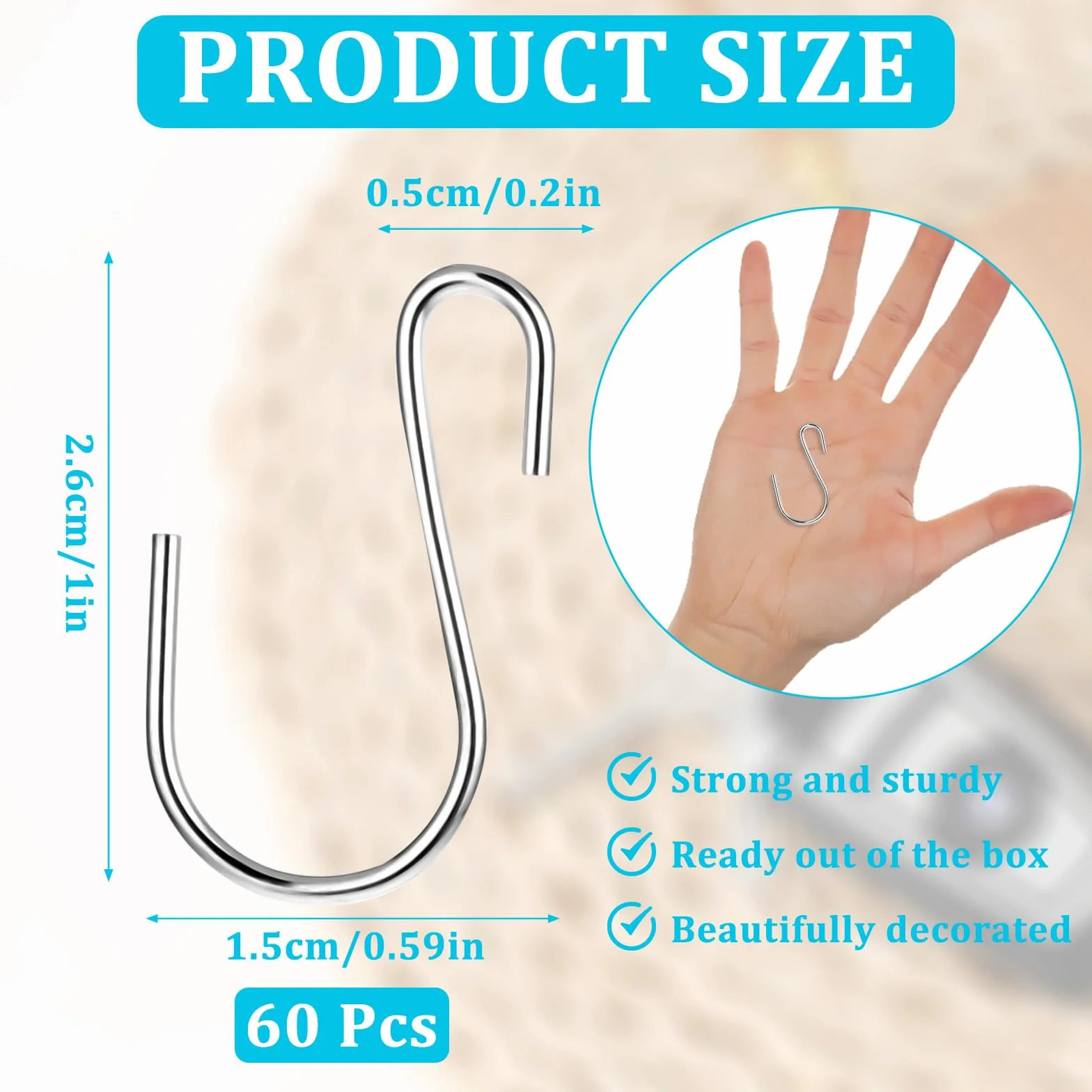 Giantree 60 Mini S Haki Wiszące, 2,6 cm Małe Haki Kształt S Haki Metalowe Antykorozyjne Do Rzemiosła Wiszące Biżuteria Brelok Tagi