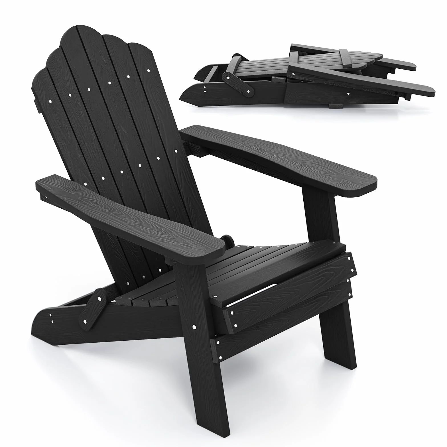 COSTWAY Adirondack krzesło składane, odporne na warunki atmosferyczne Adirondack Chair z tworzywa sztucznego, krzesło ogrodowe z wysokim oparciem i szerokimi podłokietnikami, do ogrodu, na taras,