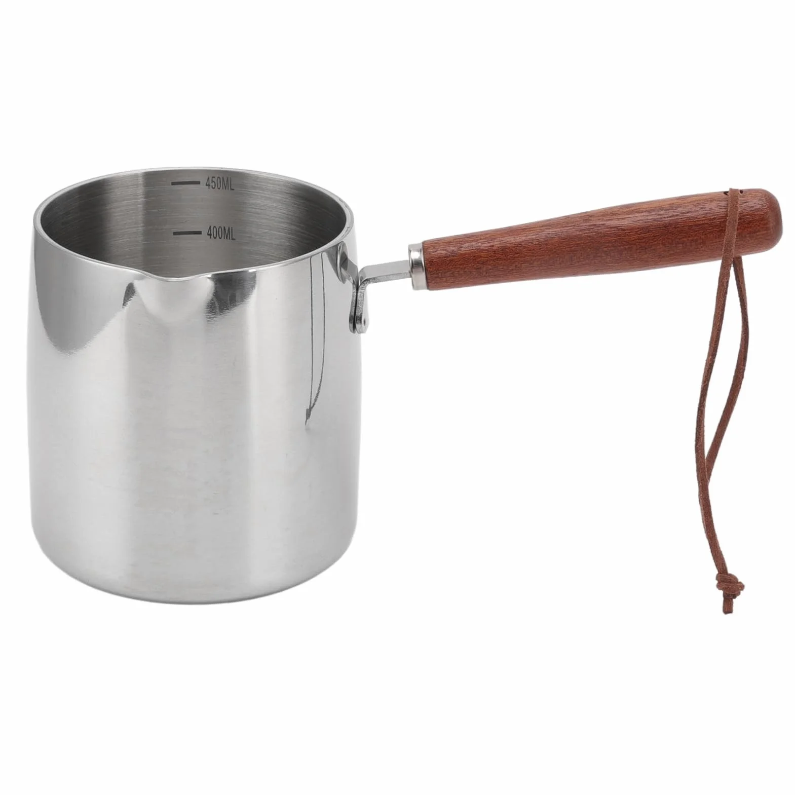 Mini Podgrzewacz do Masła ze Stali Nierdzewnej 450ML - Mała Patelnia do Sosu z Drewnianą Rączką