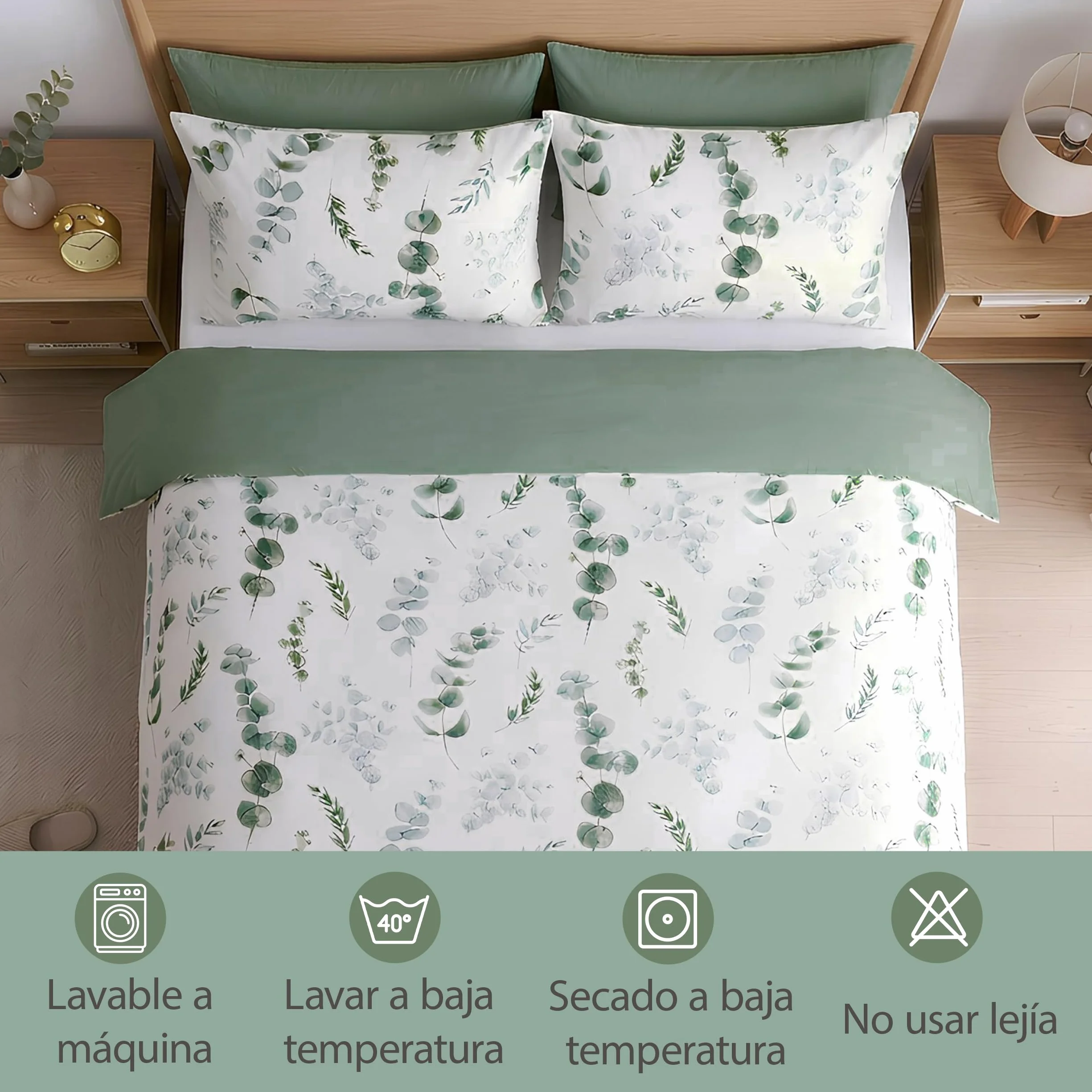 H HANSEL HOME Poszwa na kołdrę Łóżko 135 3 szt. Oddychająca miękka w dotyku 100% mikrofibra, poszwa na kołdrę 220x220cm z 2 poszewkami na poduszki 50 x 70 cm - Eukaliptus