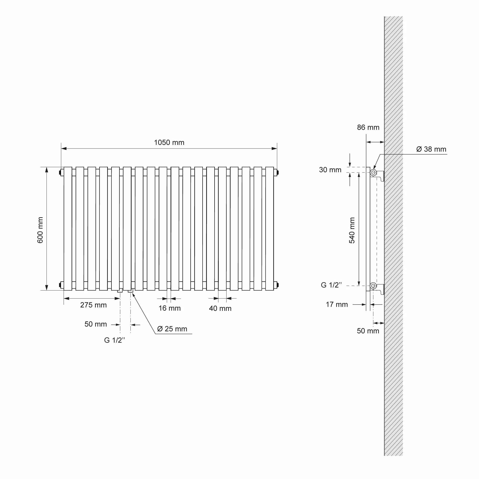 LuxeBath grzejnik dekoracyjny Stella poziomy 1050x600 mm, czarny mat, podlaczenie srodkowe, jednowarstwowy, plaski, grzejnik lazienkowy Grzejnik panelowy Plaski grzejnik panelowy Ogrzewanie lazienkowe